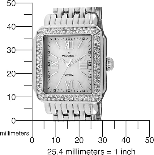 Miniatura 8 de Peugeot - Reloj de vestir rectangular para mujer con bisel decorado de cristal números romanos y pulsera