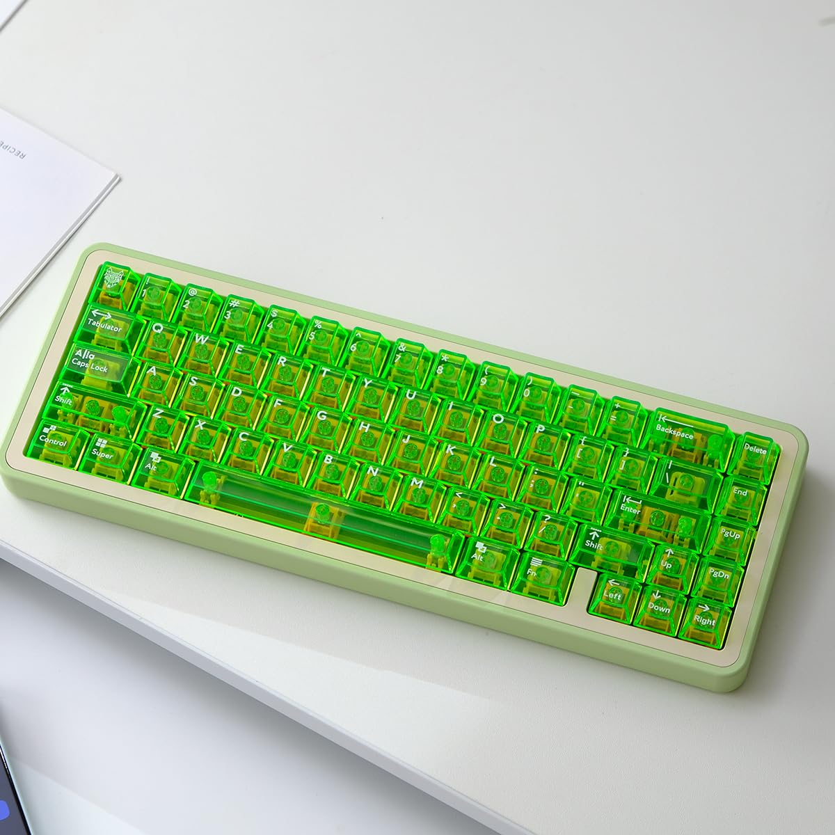 Lot de 114 Touches Transparentes pour Clavier mécanique Cherry MX, Profil Cherry, Vert Vif et Transparent