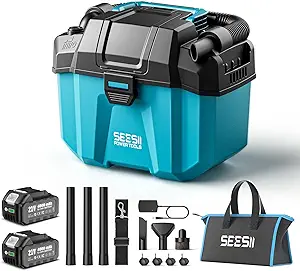 Seesii Cordless Shop Vac Wet and Dry, 2.6 Gallon Small Shop Vac with 2 x 4.0Ah Batteries, 3-in-1 Wet Dry Vacuum with HEPA Filter, Strap, Accessories Storage Bag, Ideal for Garage, Car, Workshop, House