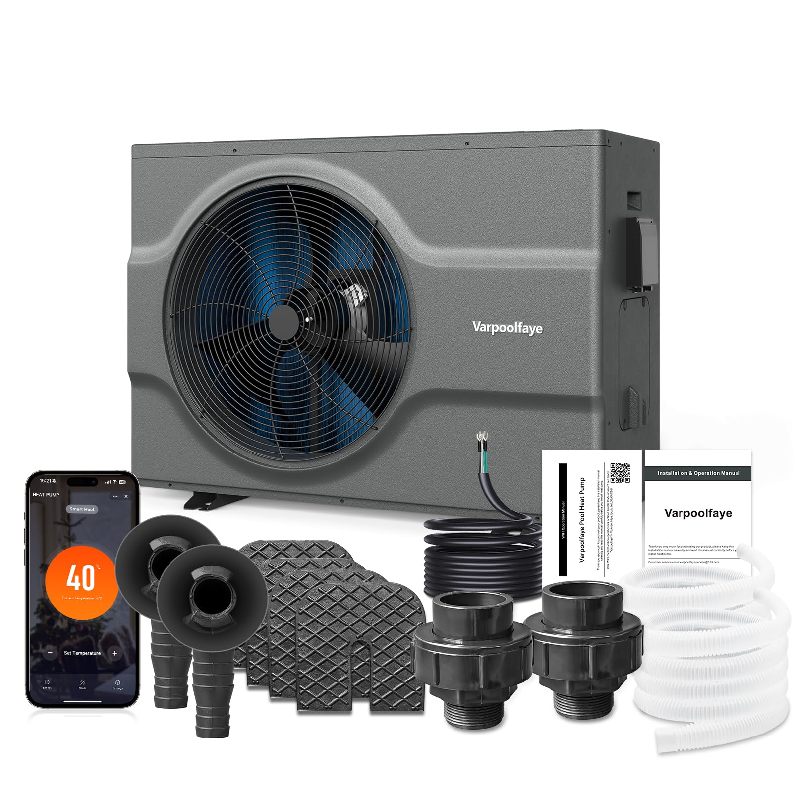 Bomba de calor para piscina de 10 kW con control wifi, calefacción eléctrica para piscinas de suelo y jardín de hasta 20 m³ (20.000 l), 220-240 V 50 Hz