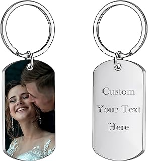 Personalised Photo Picture Customised Keychain Keyring Eengraved Custom Text Stainless Steel Key Chain for Men Women