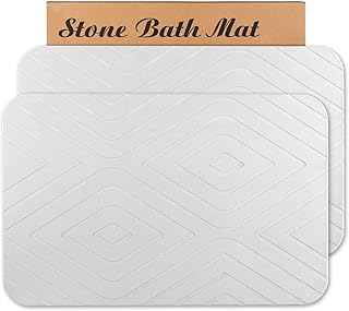 Stone Bath Mat, 2 Pack Diatomaceous Earth Shower Mat, Non-Slip Super Absorbent Quick Drying Bathroom Floor Mat, 24x15, White