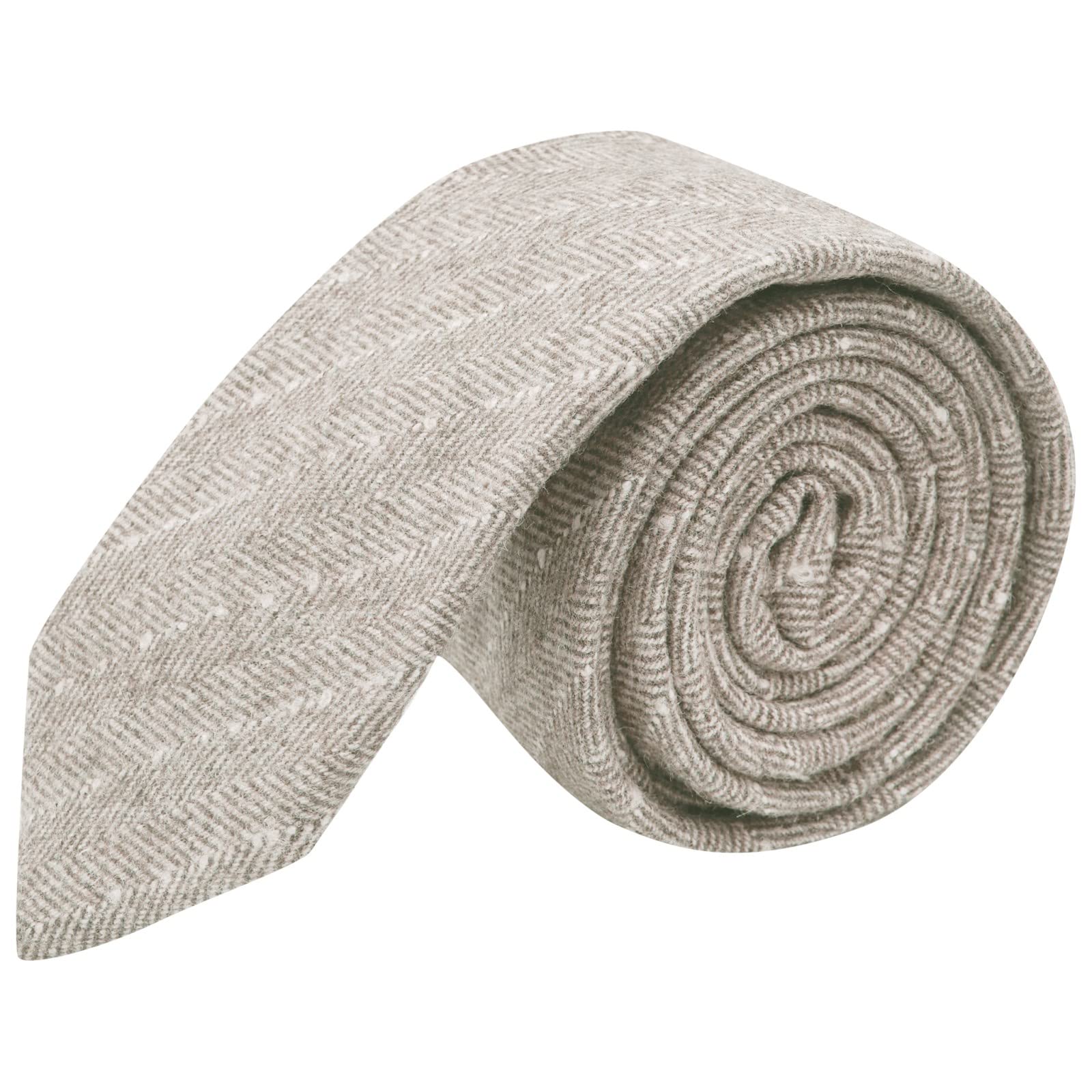 King & Priory Men's Beige Oatmeal Herringbone With Pinstripe Tie,