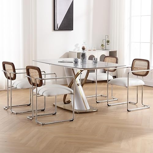 Miniatura 2 de DUOMAY Mid-Century - Juego de 2 sillas de comedor modernas tapizadas de piel sintética con respaldo de ratán, sillas de brazo de cocina de barril