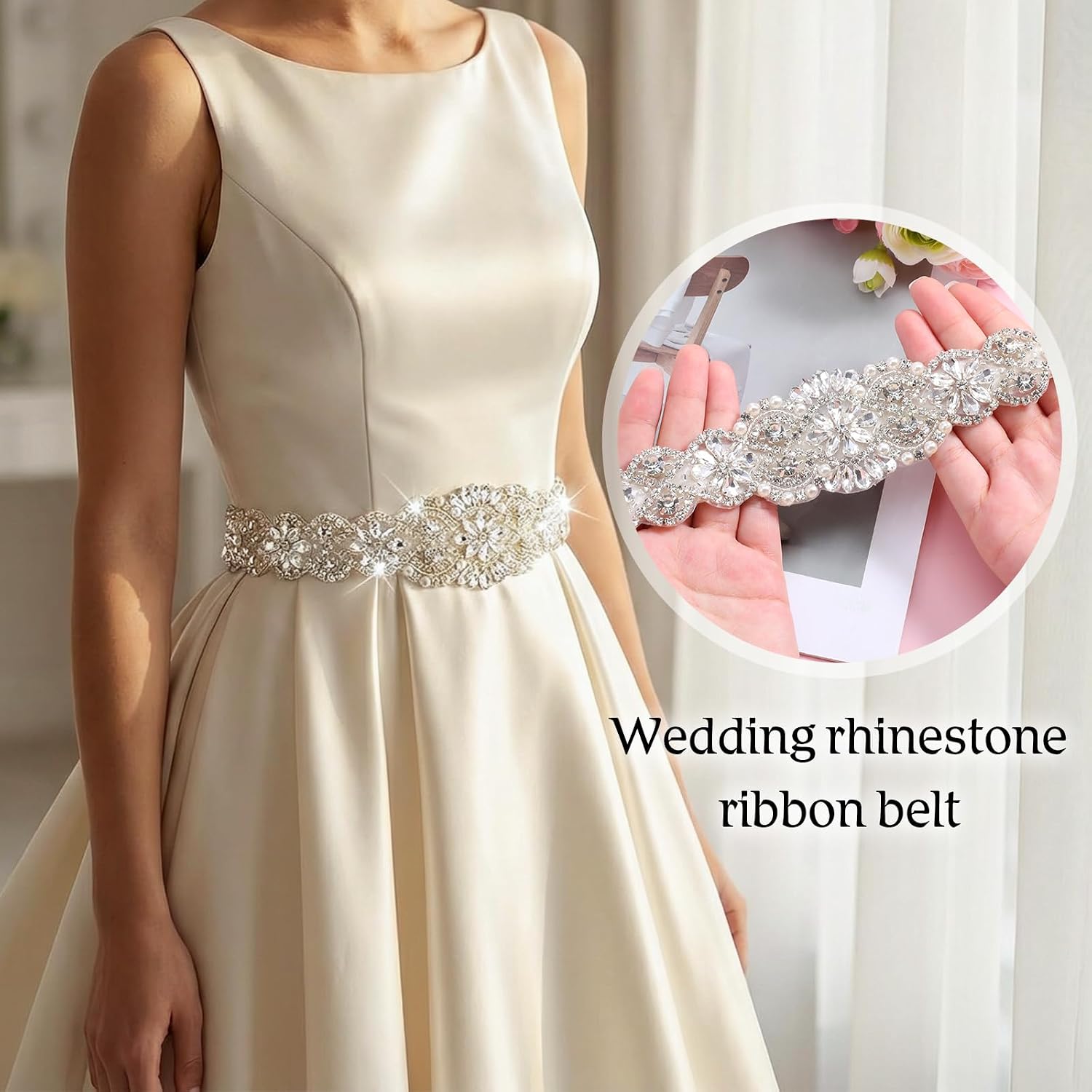 3 PCS Wedding Belt, Bridal Belts for Wedding Dress Adjustable Sparkling Rhinestone Belts for Women Rhinestone Belt for Formal Dress, Birthdays, Parties, Banquets, Brides, Bridesmaids