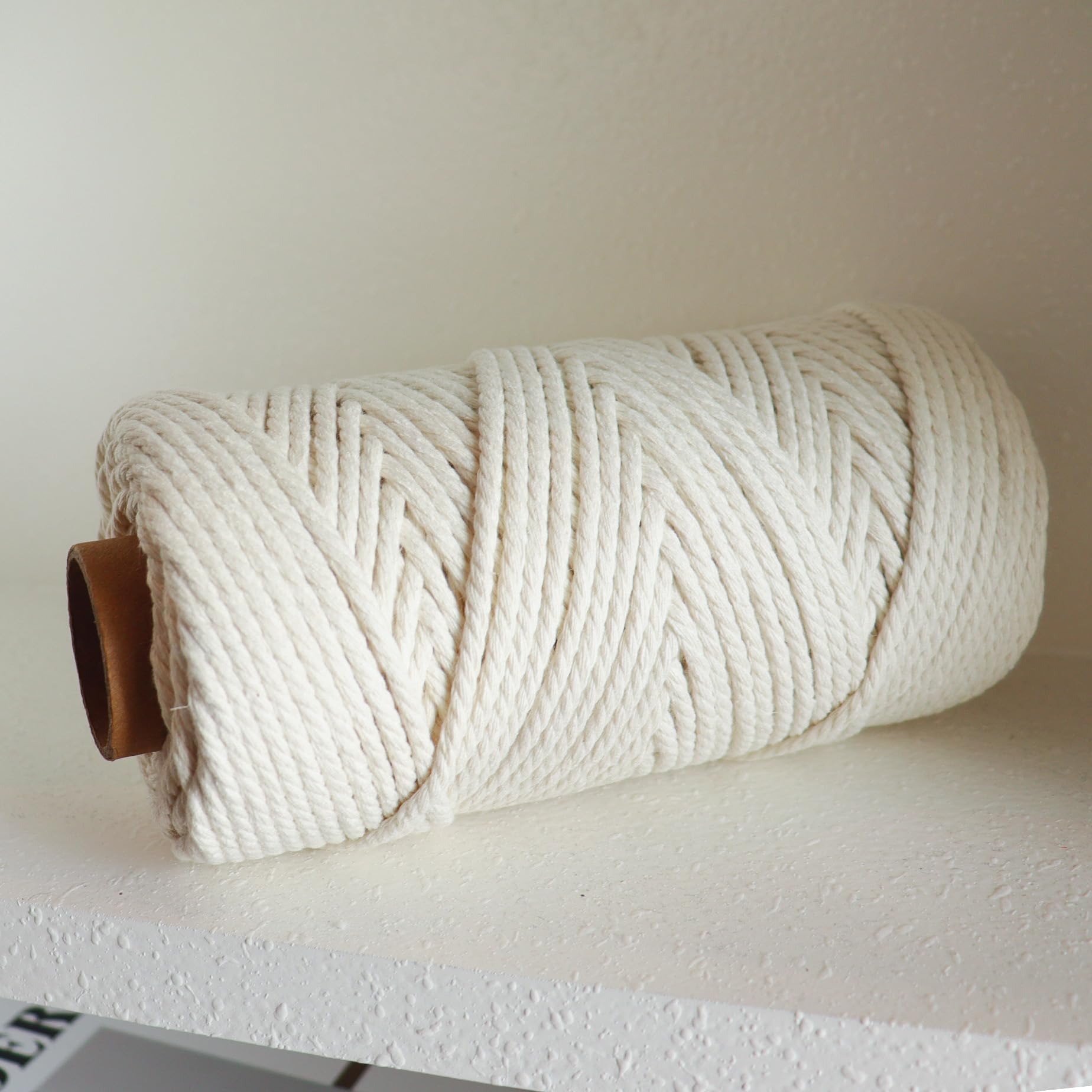 Macrame Cord, 4mm x 109Yards,Colorful Cotton Cord,Cotton Rope for Wall Hanging & Boho Decorations, Plant Hangers,Crafts Cord for DIY,Knitting,Yarn,Beige White