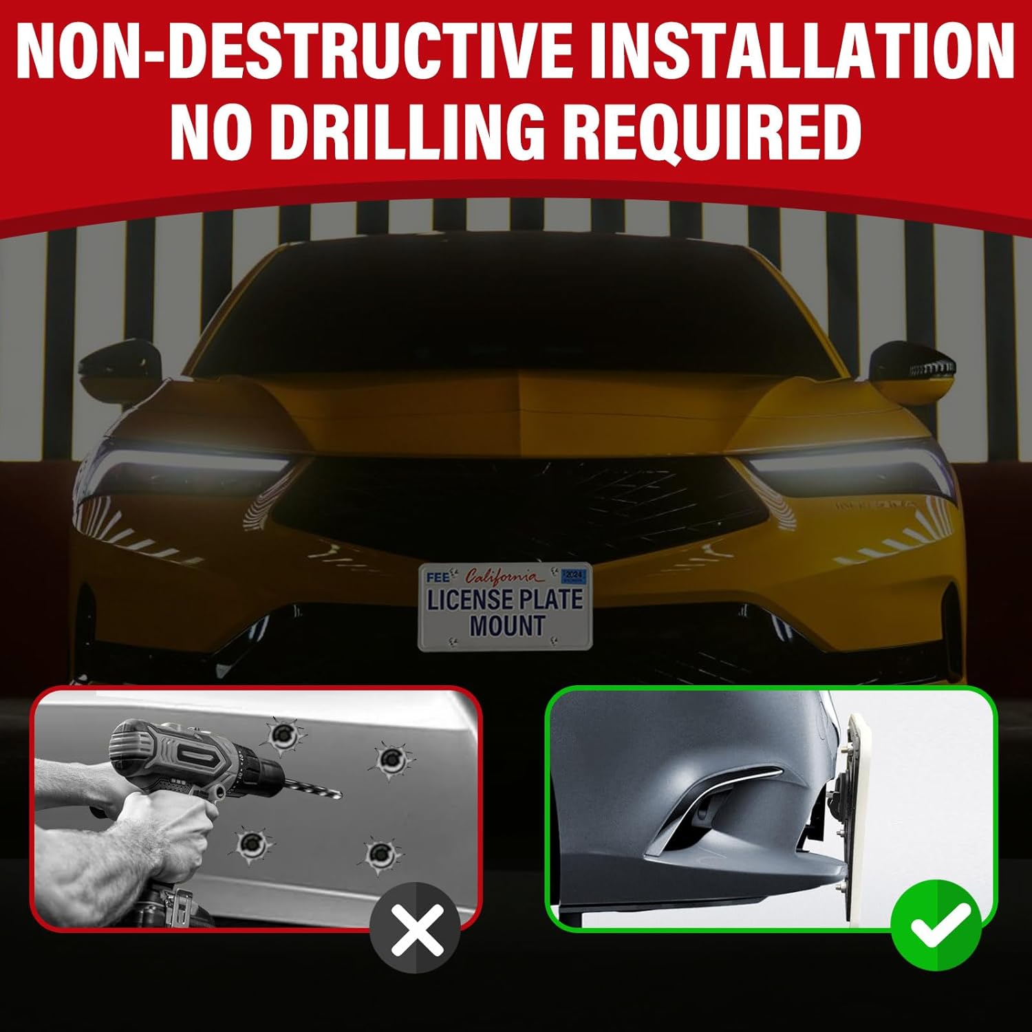 Front License Plate Compatible with Acura MDX（4th gen ） Acura ZDX License Plate Bracket No Drill Front License Car Plate Frame License Plate Cover No Drill License Plate Mount