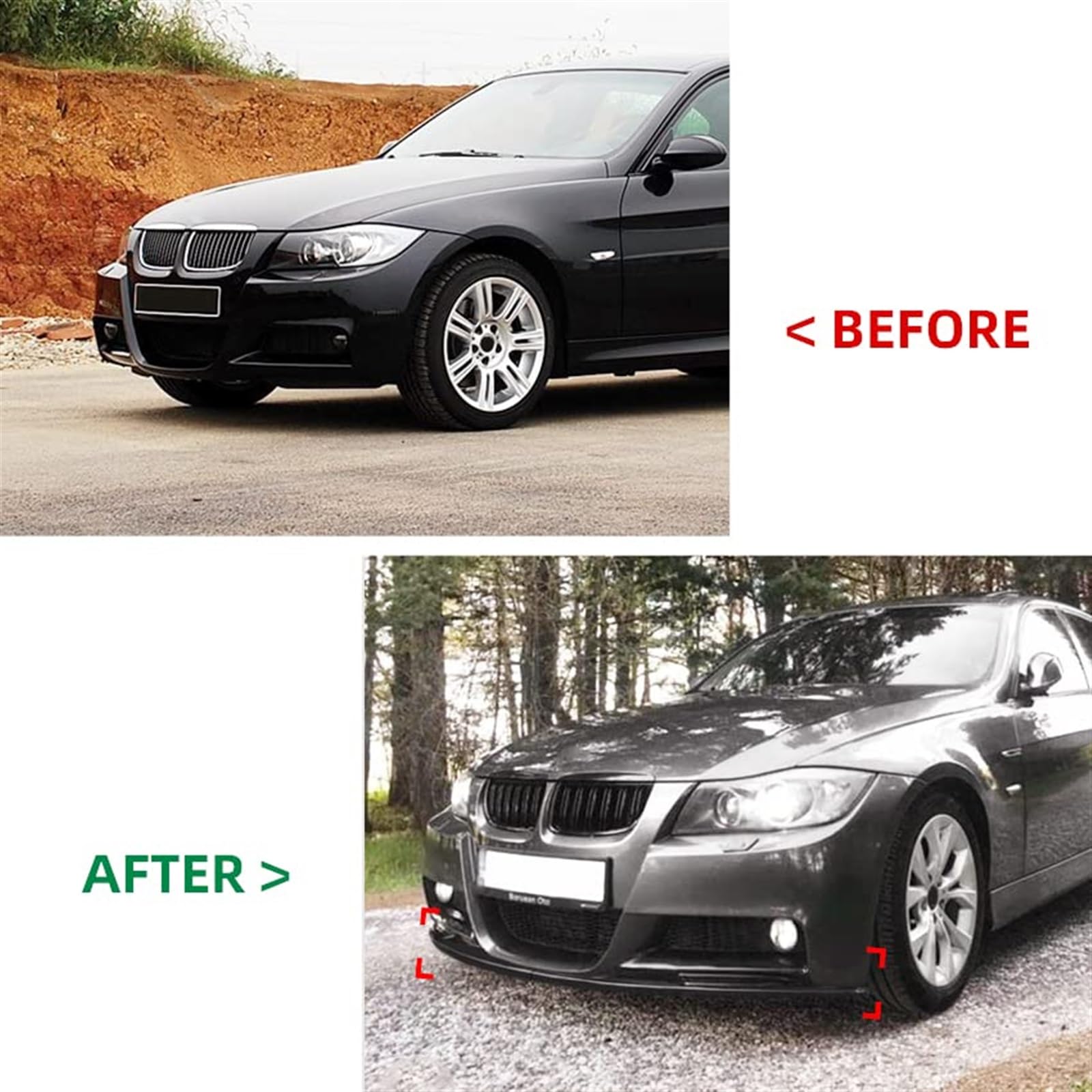 Zestaw zderzaka przedniego Spoiler Splitter Canard Lip Splitter zderzaka, dla, serii 3 E90 E91 M-Tech 2005-2008 Akcesoria samochodowe Przednie spoilery Przedni spoiler(BLACK Gloss Black Lip)