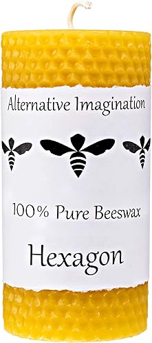 Alternative Imagination Vela de pilar de cera de abeja 100% pura (2 x 5 pulgadas), 55 horas, diseño hexagonal, vertida a mano