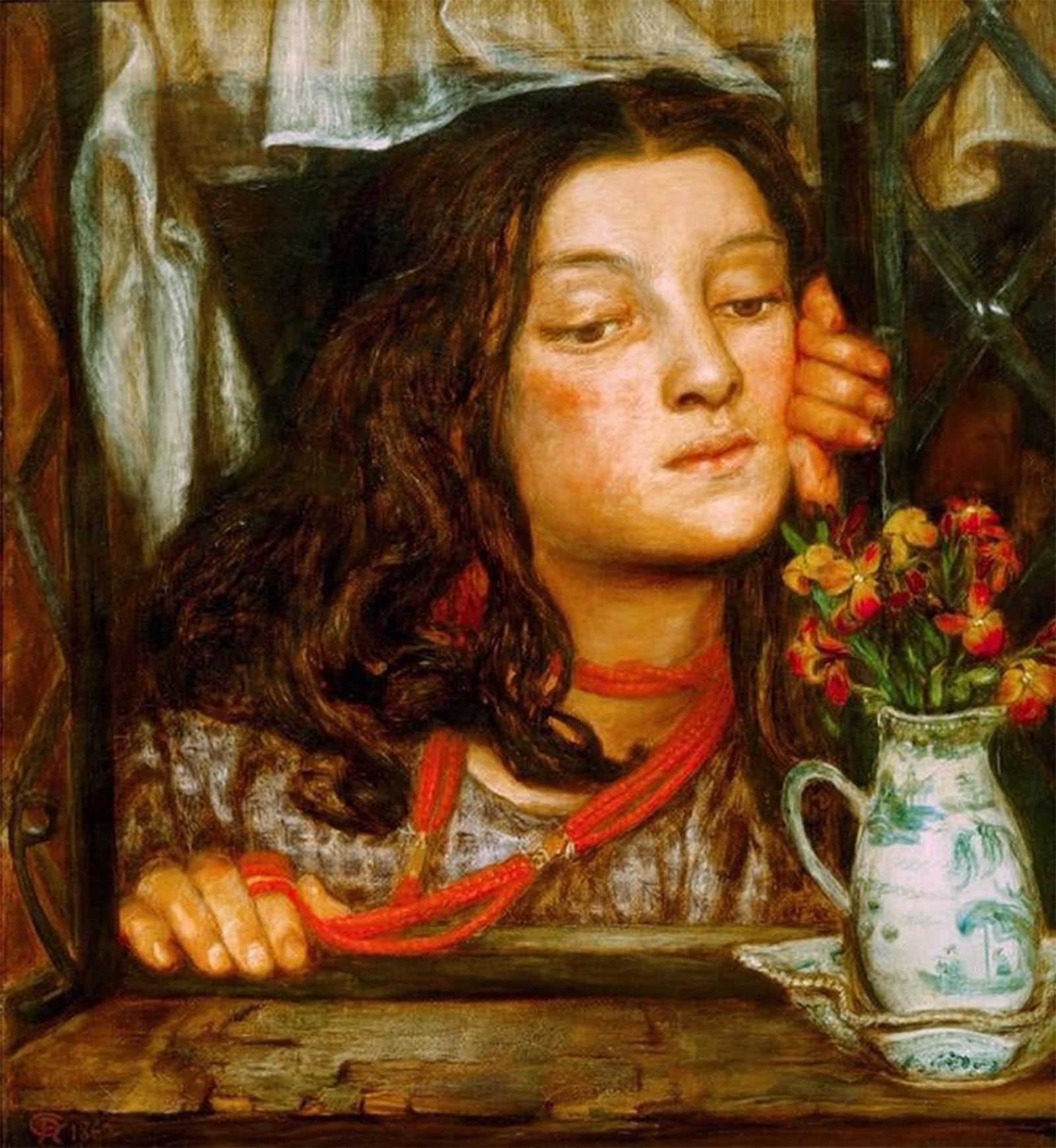 POSTERIIk Vintage Print Pop Art Landscape Artwork Girl At a Lattice by Dante Gabriel Charles Rossetti Art Prints for Office Home Decor 60x90cm