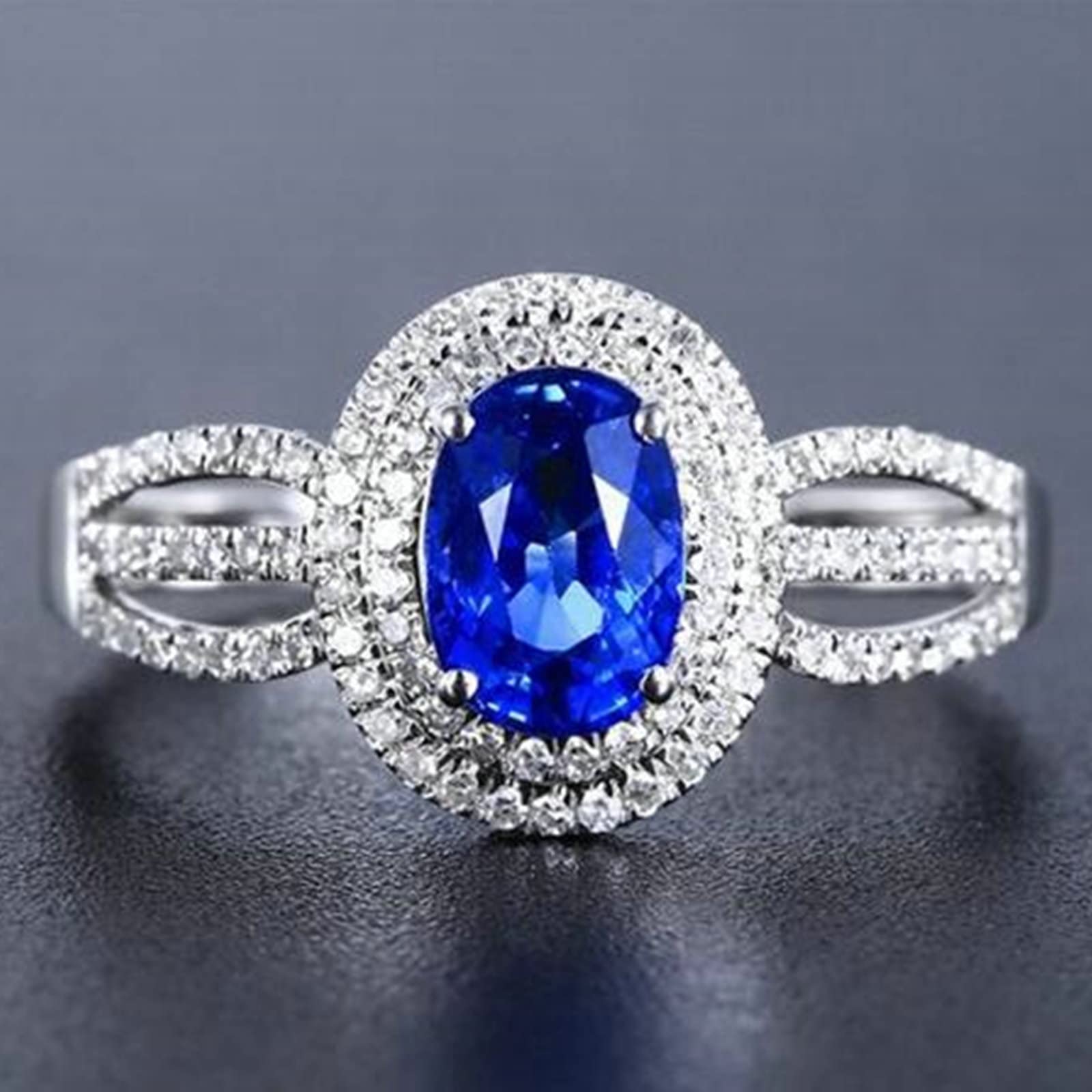 Damski pierścionek zaręczynowy z białego złota próby 750, z owalnym szafirem 1,2 ct, z diamentem, wesele, białe złoto