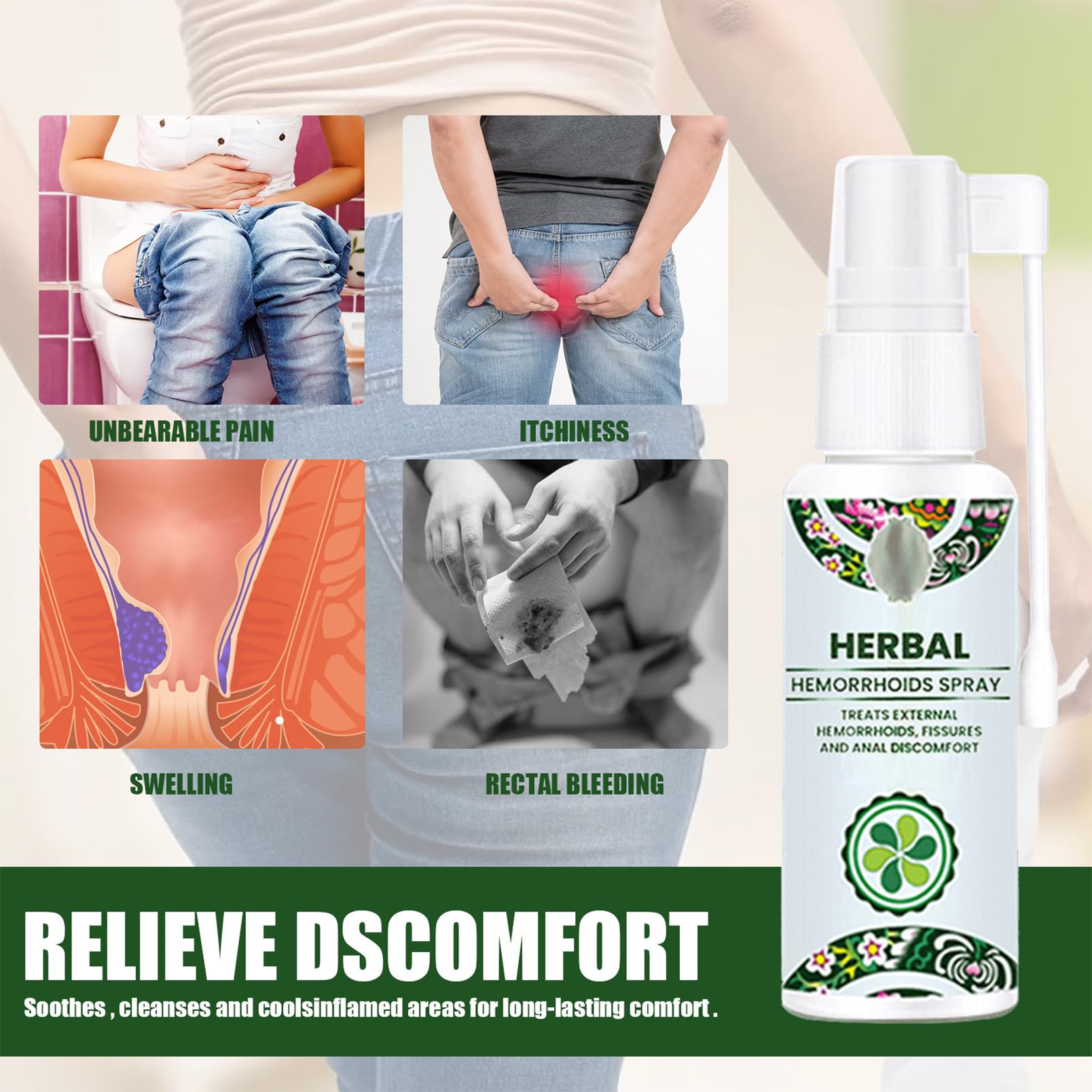 Herbal Hemoroidy spray na hemoroidy w sprayu, ochrona hemoroidów, łagodzi swędzenie, pieczenie i dolegliwości, naturalny, wegański i nietestowany na zwierzętach