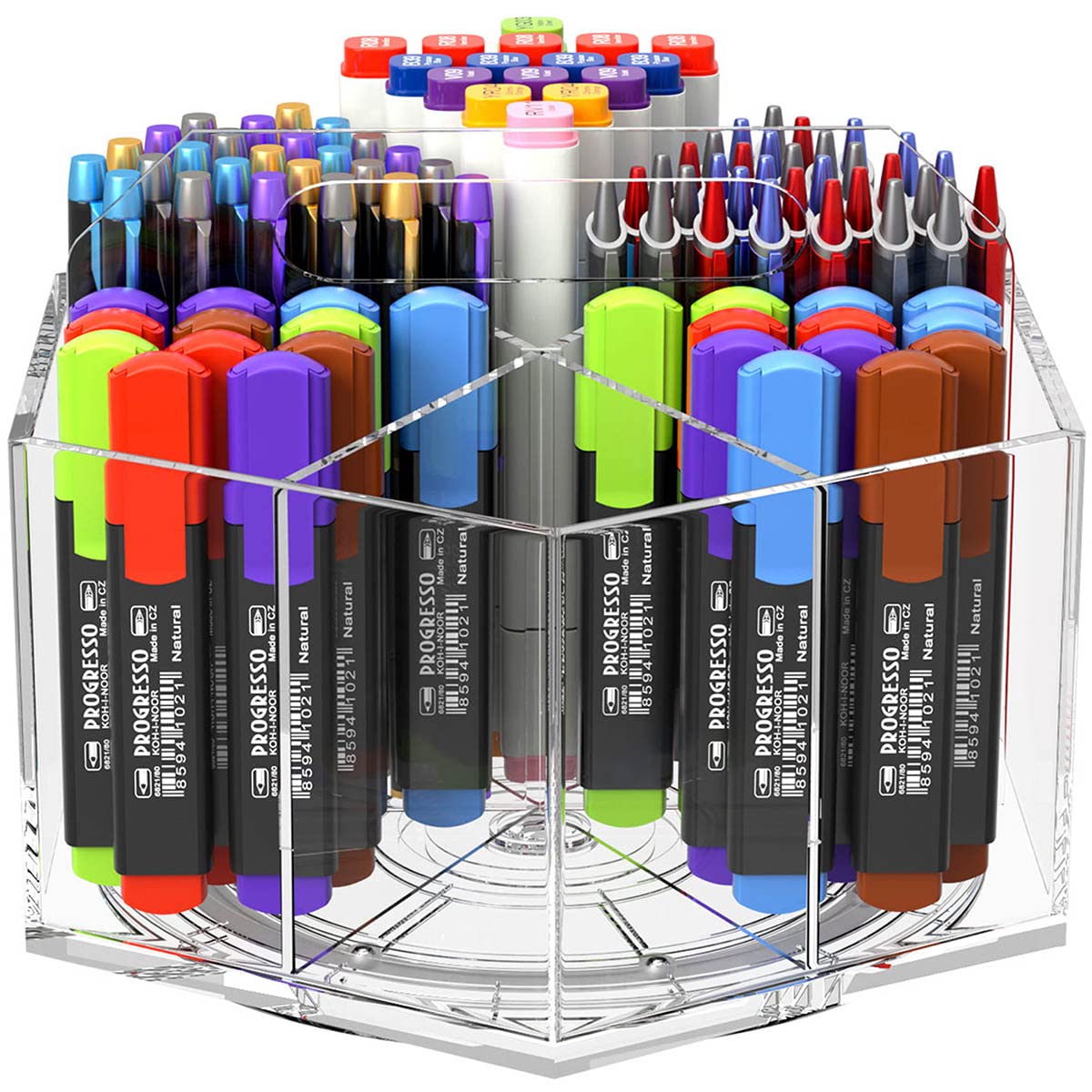 NIUBEE Stiftehalter aus Acryl, 6 Fächer, Multi-Kapazität, Marker-Aufbewahrung, Kunstbedarf, Organizer, 360 ° drehbar, durchsichtig, Stiftebecher, Make-up-Pinsel-Organizer für Schreibtisch