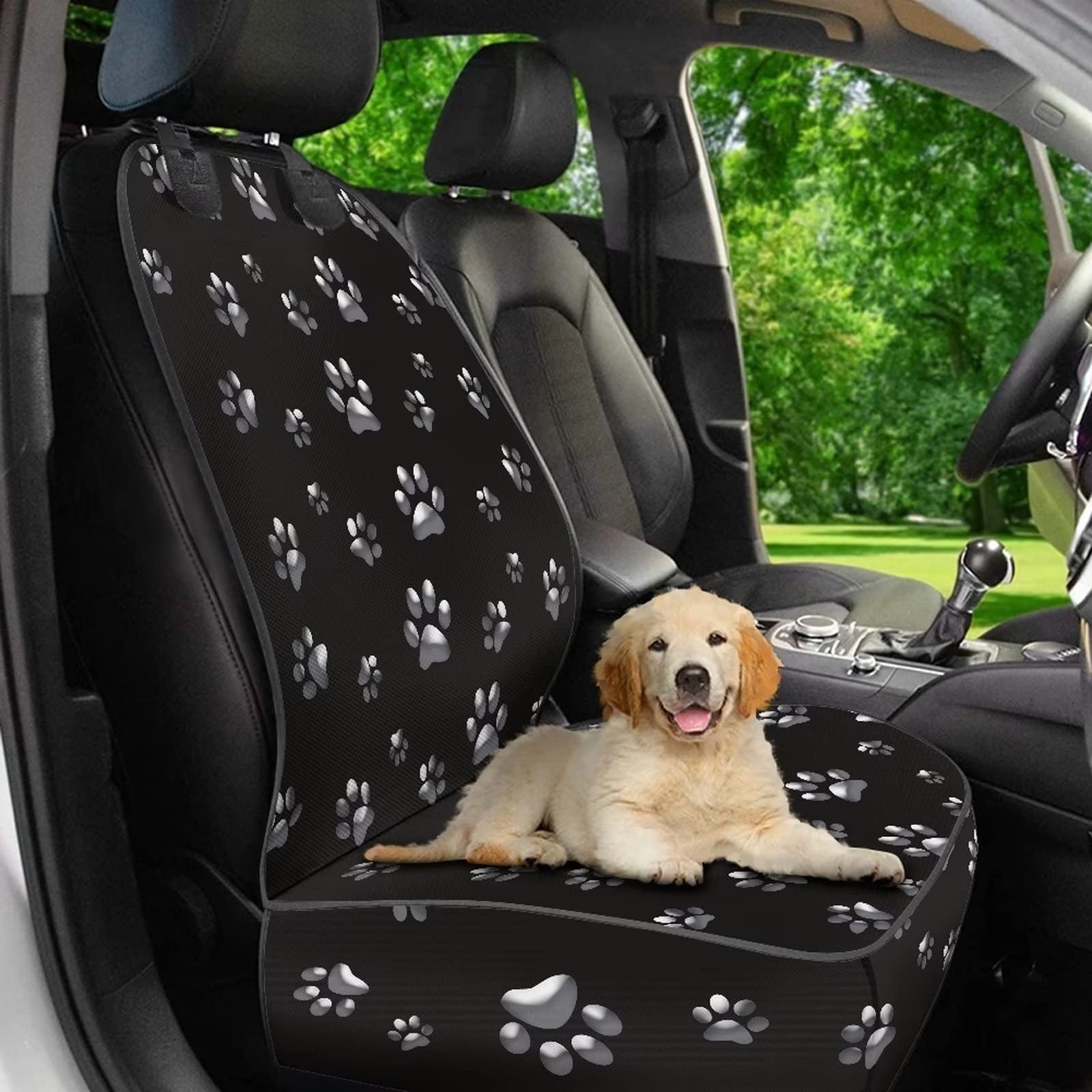 Biyejit Cartoon Dog Paw Front Car Seat Cover for Cars SUVs Trucks Waterproof Nonslip Seat Covers for Pet Dogs and Cats, Easy to Clean, Black