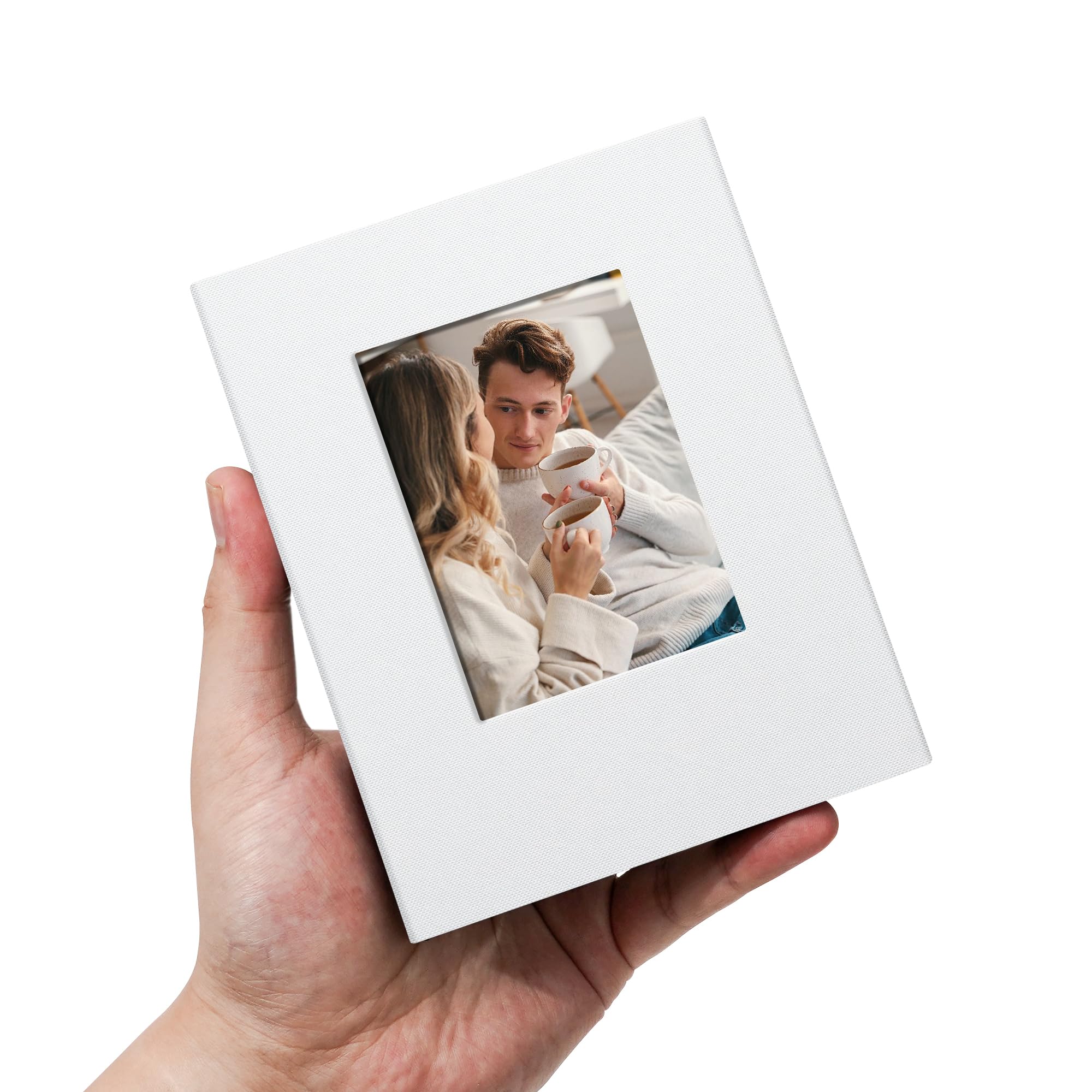 Remowith 6x4 Photo Album Slip in 100 Pockets, Linen Fabric Cover Photo Book with Customisable Cover Window, Acid-Free Slip-in Pockets for Family, Travel, Baby & Memory Storage, White