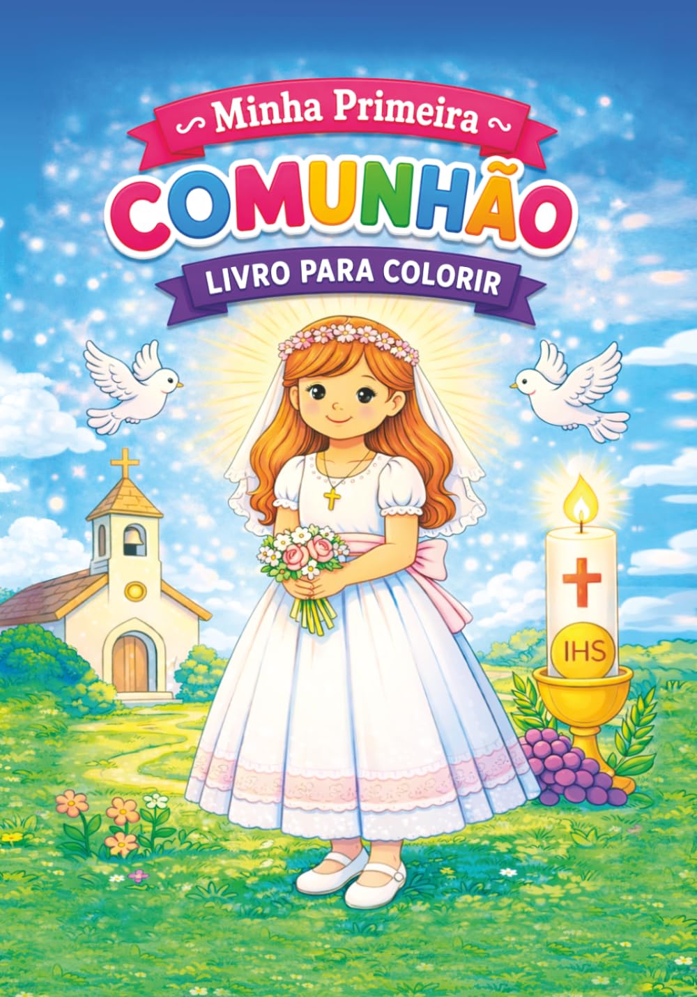 Minha Primeira Comunhão – Livro para Colorir para Meninas: Desenhos para colorir católicos para idades de 4 a 10 anos | Um presente especial para lembrar este dia