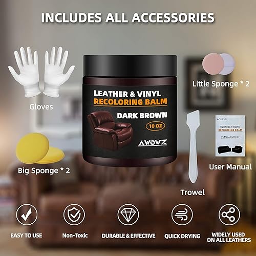 Miniatura 5 de Bálsamo de recoloración de cuero, kit de reparación de cuero de 10 onzas para muebles, restaurador de color de cuero, tinte de cuero para recolor,