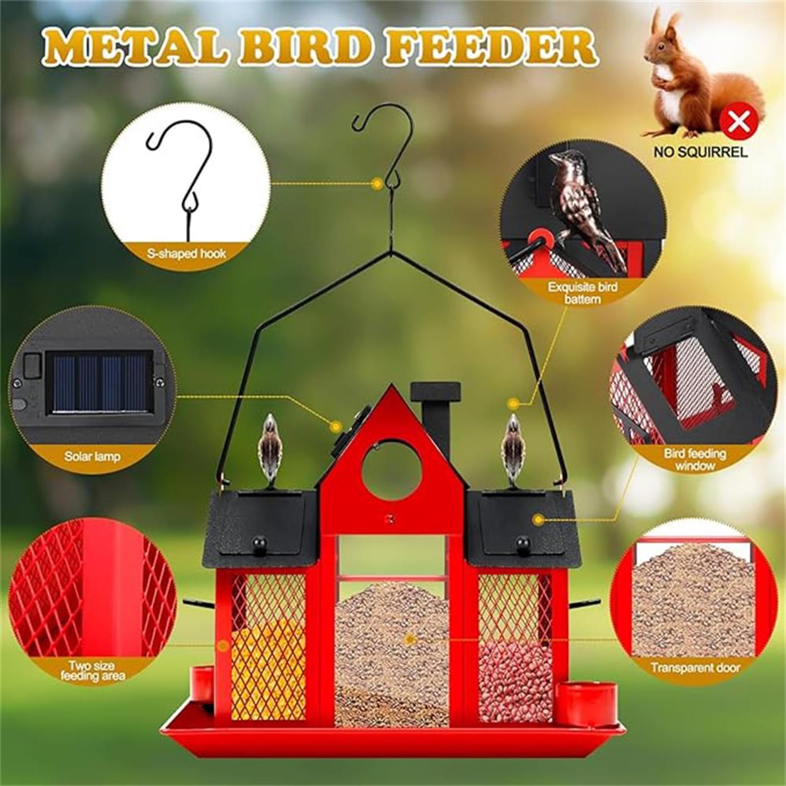 Comedero para pájaros al aire libre con gran capacidad, alimentador solar para amantes de la naturaleza, patio trasero, jaula de observación salvaje, comedero para pájaros
