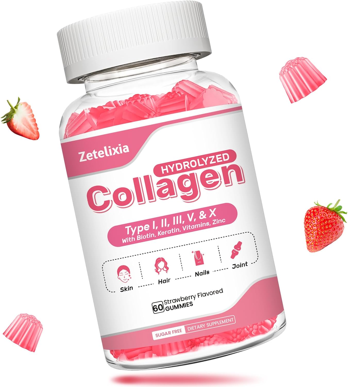 Collagen Gummies for Women Men, Hydrolyzed Collagen Peptide Type I,II,III,V,X with Biotin, Vitamin C A B D E for Skin Hair Nails J0ints, Immunity Energy Digestion, Sugar Free, 60 Count Collagen Gummies for Women Men, Hydrolyzed Collagen Peptide Type I,II,III,V,X with Biotin, Vitamin C A B D E for Skin Hair Nails J0ints, Immunity Energy Digestion, Sugar Free, 60 Count