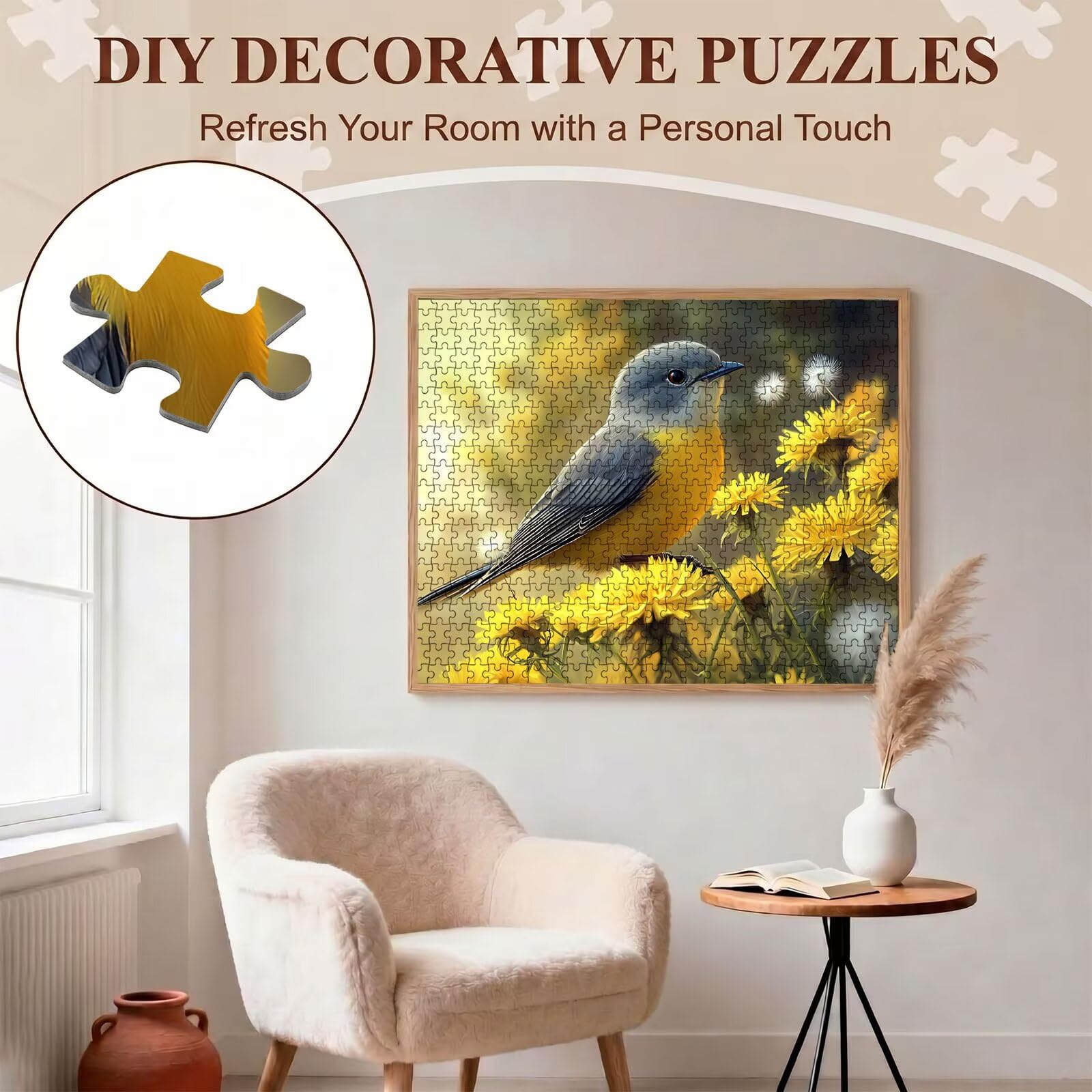 Bird Flower Puzzle 1000 Pieces, Drewniany Rodzinny Gra Planszowa - Puzzle dla Dorosłych Dla Całej Rodziny, Puzzle Edukacyjne DIY i Antystresowe - z mapą referencyjną, 75 x 50 cm F0-803