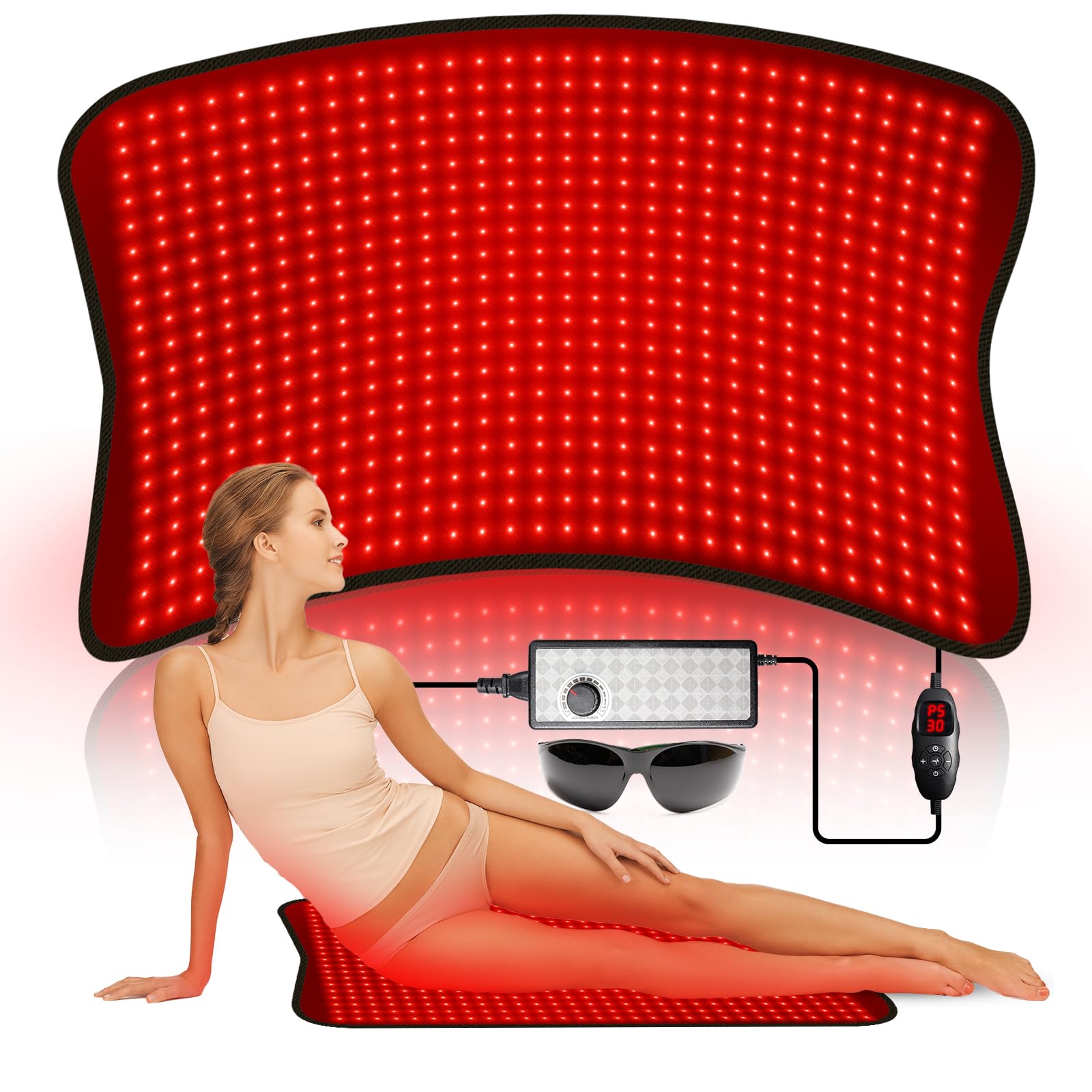 600 LED Rotlichtpad, 120 cm x 60 cm großes Rot und Nahinfrarotlichtpad für den ganzen Körper, 660 nm & 850 nm, 6 Timerstufen & 5 Helligkeitseinstellungen, 3 Modi