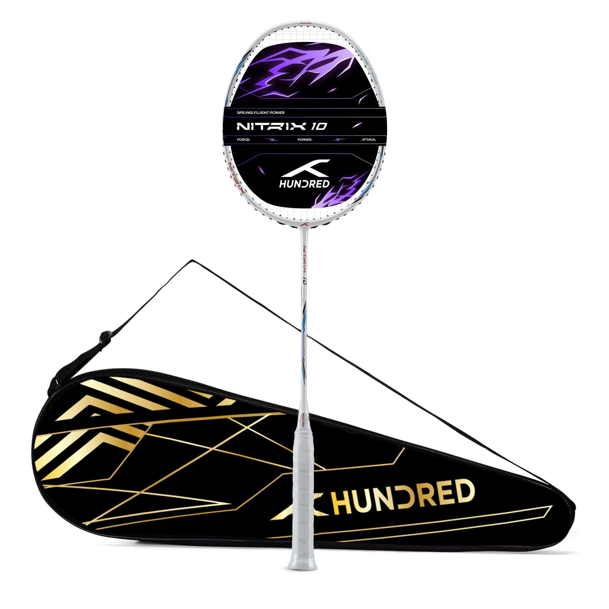 Hundred Nitrix 10 Badminton Racket (Strung) | Carbon Fiber Frame | Head-Heavy Attacking Racket | Flexible Shaft for Powerful Smashes | Max Tension 30 lbs | Full Cover Included-image-17