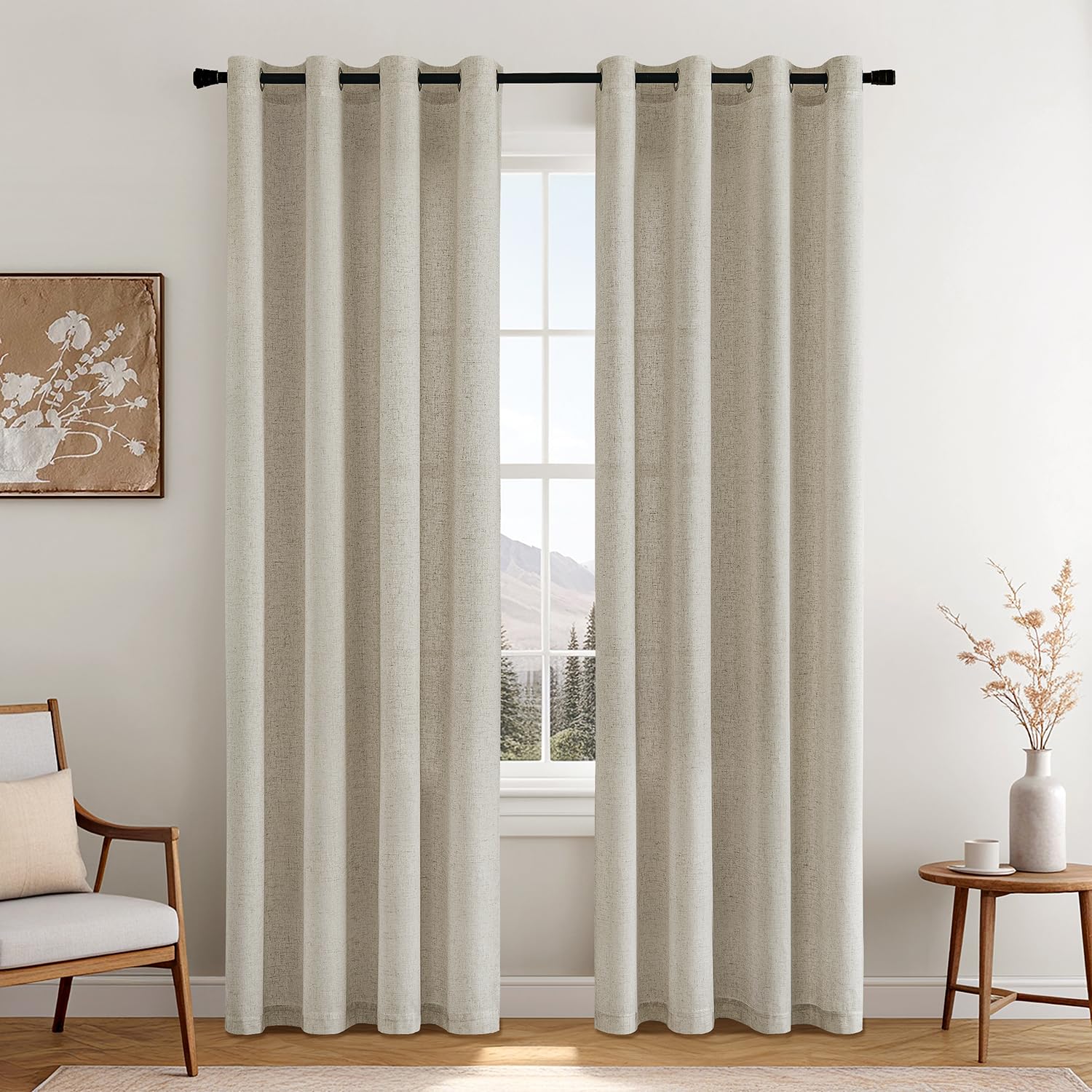 MIULEE Cortinas de Lino Translúcidas Cortinas de Lino con Ojales Look de Lino Moderno Salón Cocina Dormitorio Cortinas 2 Piezas 140x260cm Lino