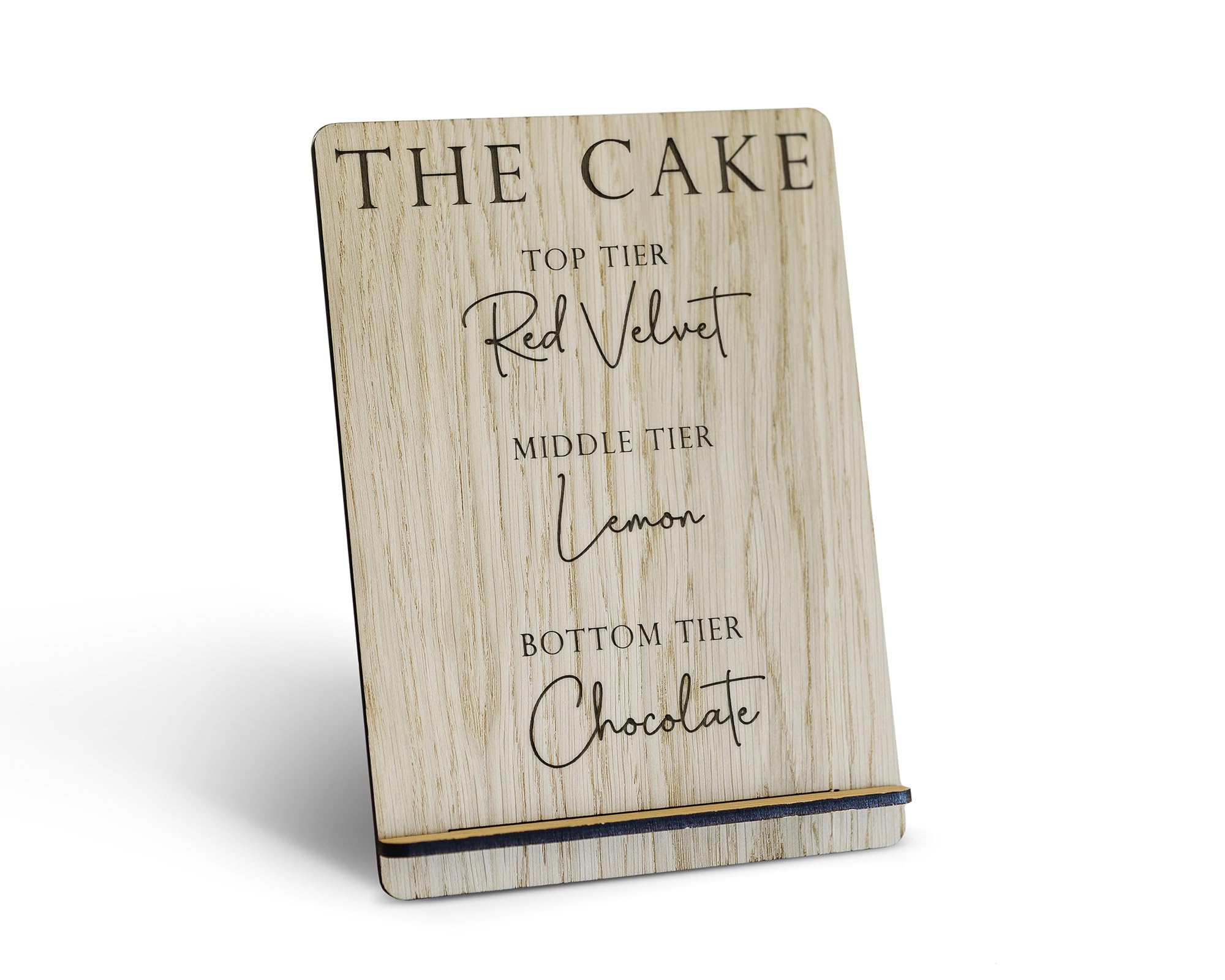 Wedding Cake Menu Sign | Cheese Menu Sign | Oak Wedding Cake Flavour Sign with Stand – Wooden “The Cake” Reception Table Sign – Rustic Wedding Dessert Table Decor – Tier Flavor Display Sign