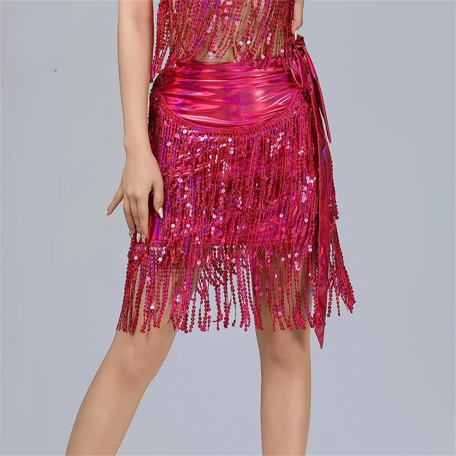 Sciarpa da donna con paillettes nappa per danza di linea e danza latina costume performance avvolgente gonna accessorio