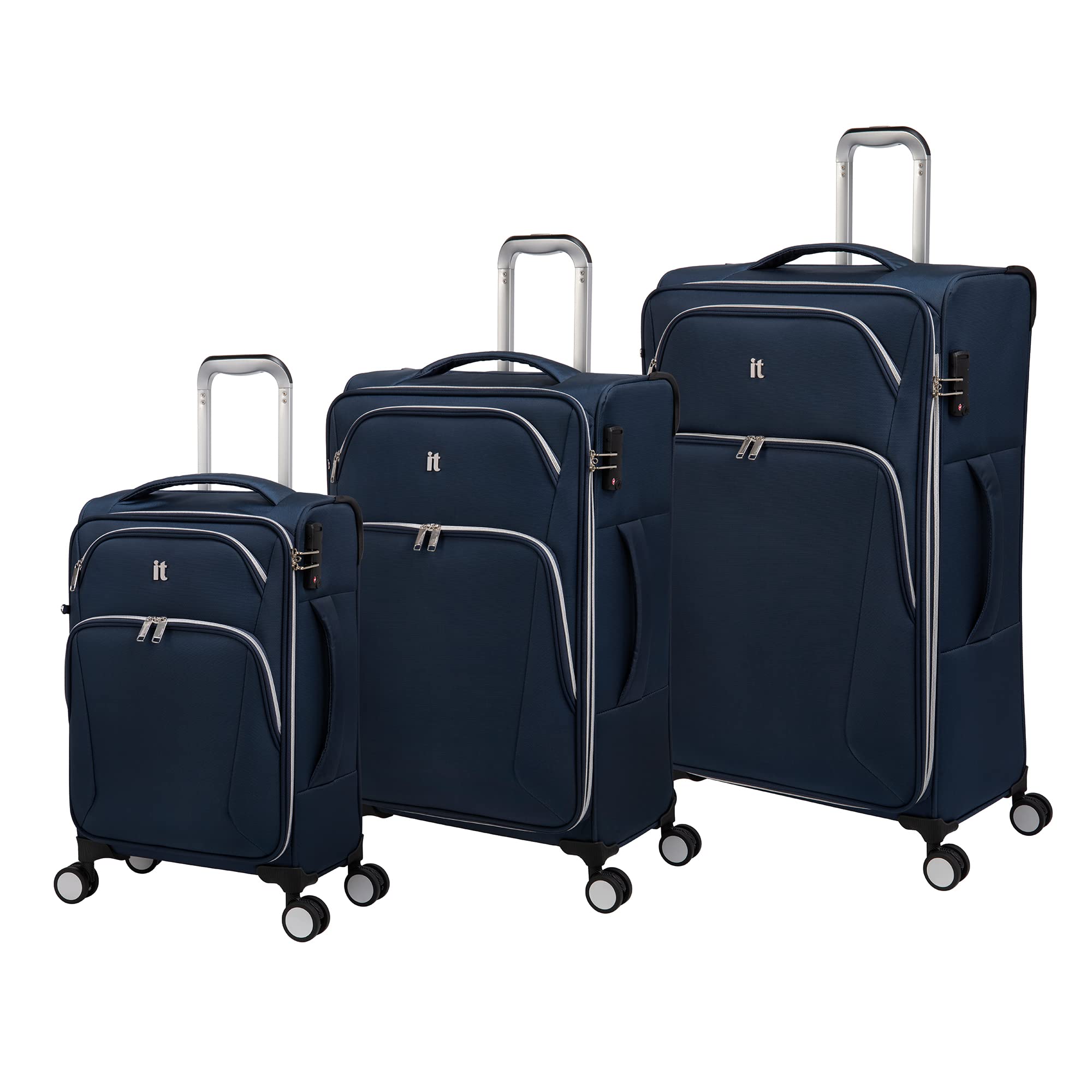 it luggage Expectant 3 Piece Softside Checked 8 Wheel Expandable Spinner, Dress Blues, 3 Pc Set