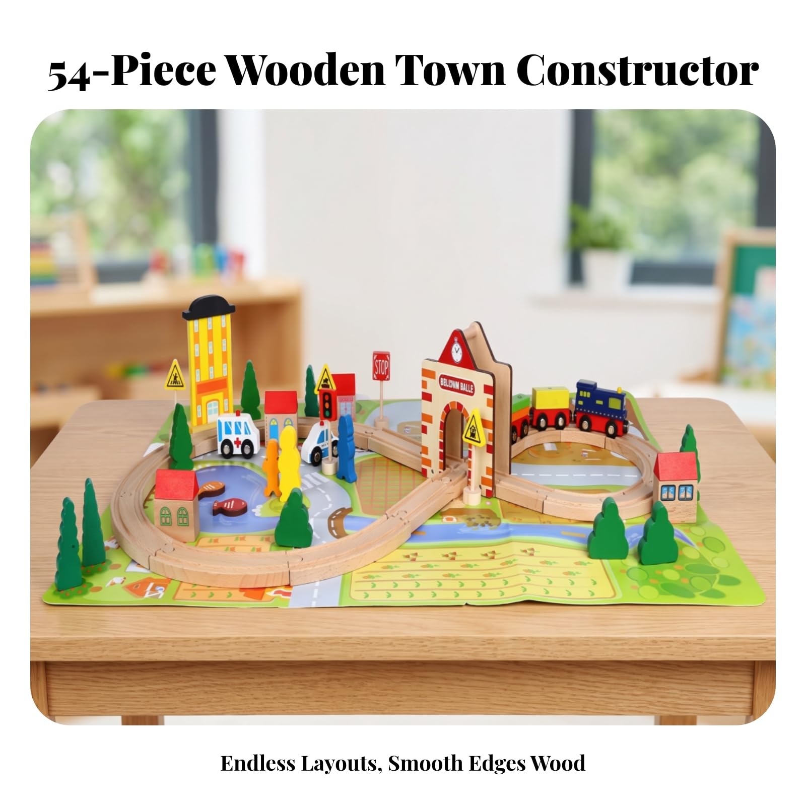 Almencla Trenino di Legno Educativo Modulare, Colorato, Set di Binari Ferroviari in Legno, per Cameretta, Asilo, Bambini