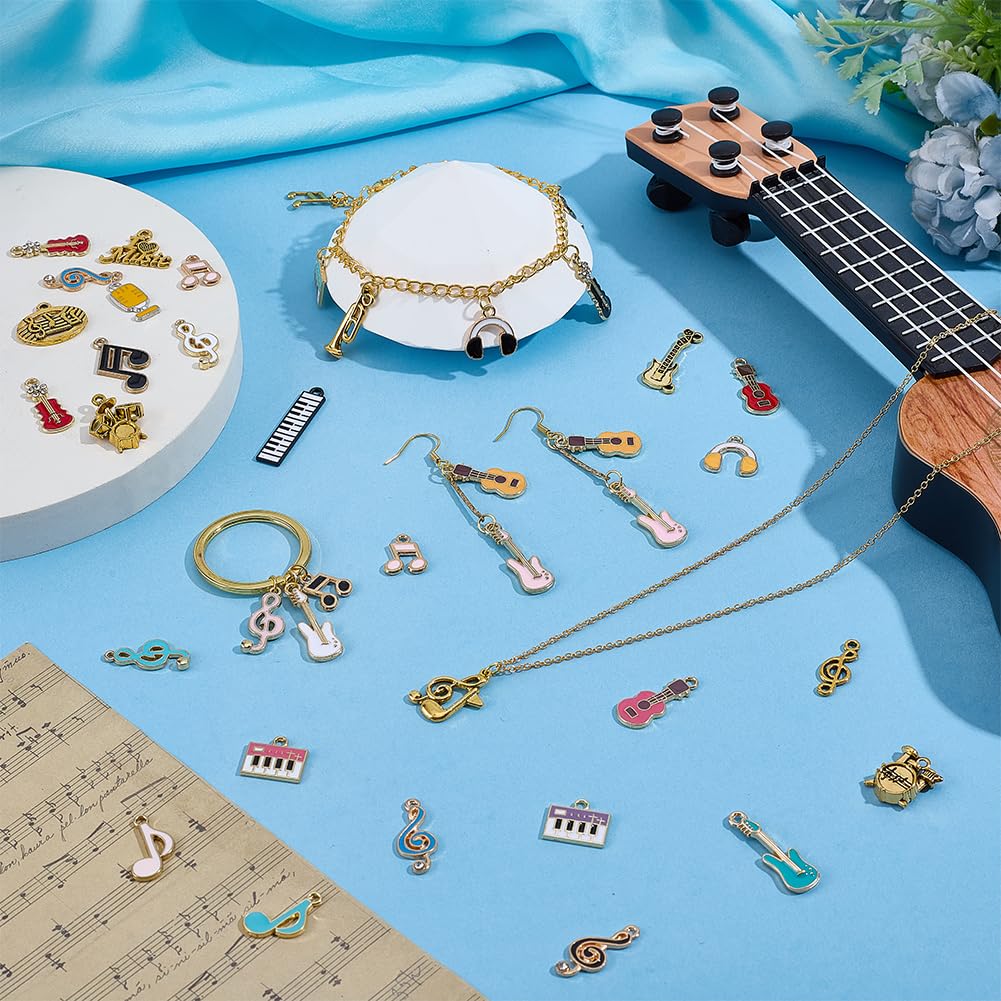 PH PandaHall 100pz Ciondolo con Note Musicali Ciondoli Strumenti Musicali, Ciondoli a Forma di Chitarra Vari Strumenti Musica per Creazione di Gioielli Collana Orecchino Artigianato Fai Da Te