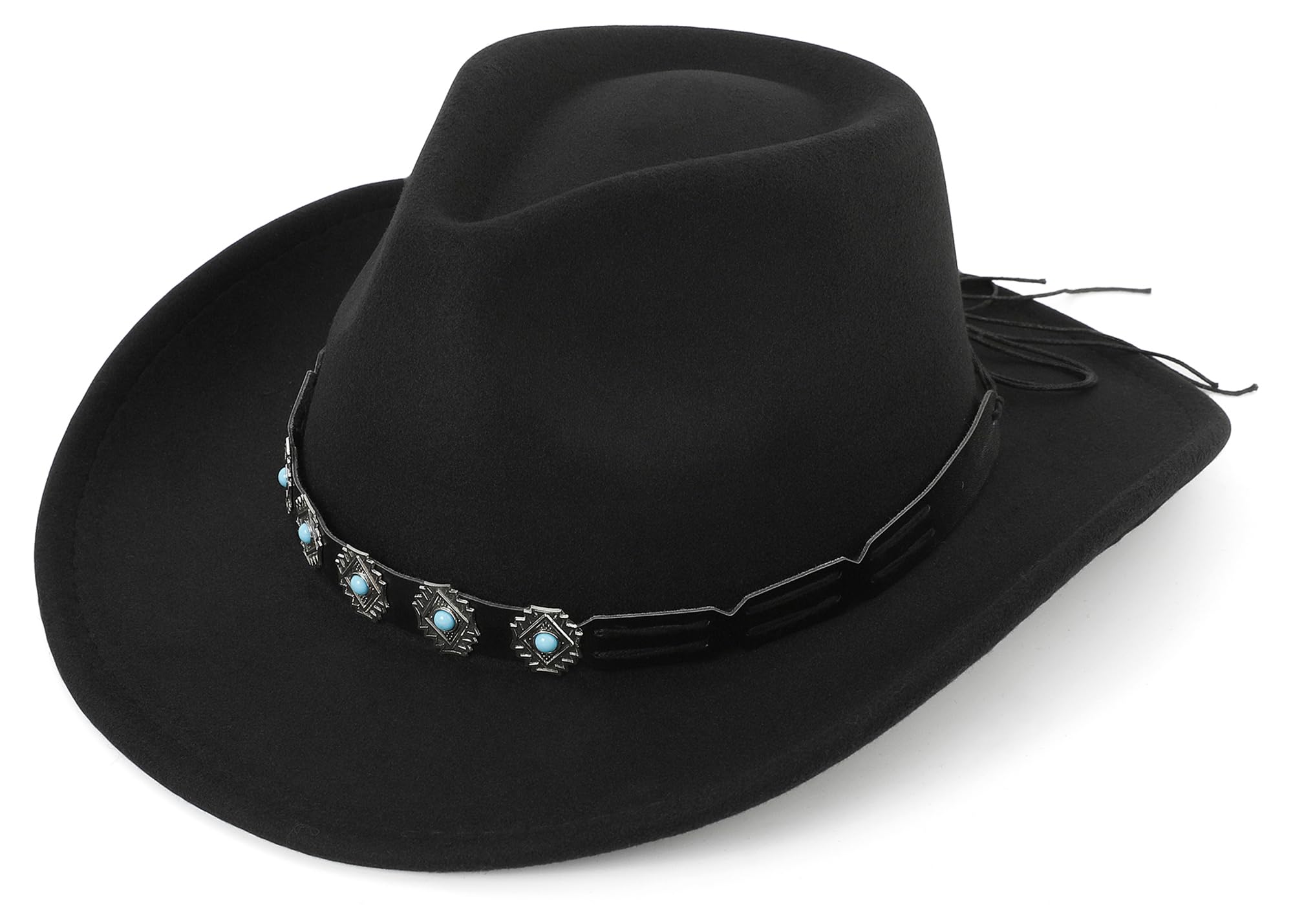 Western Cowboy Hat for Men and Women – Classic Western Style with Adjustable Fit, Vintage Leather Trim Black