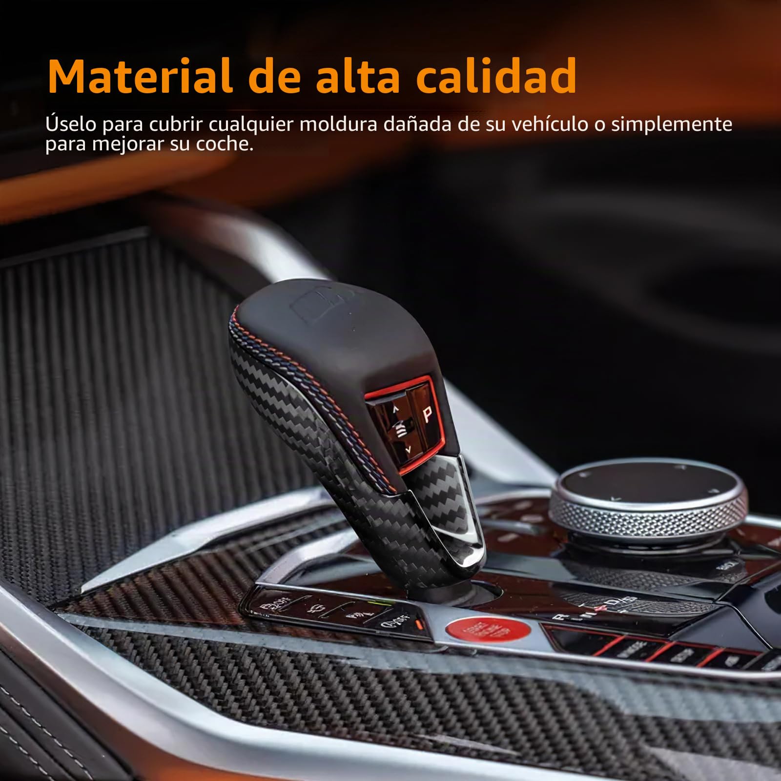 KUNGKIC Cubierta de fibra de carbono para palanca de cambios de coche para BMW M2 G87 M3 G80 M4 G82 G83 X3M F97 X4M F98 M8 F91 F92 F93 X5M F95 X6M F96 2021-2025 Accesorios Pomos para palanca de cambio