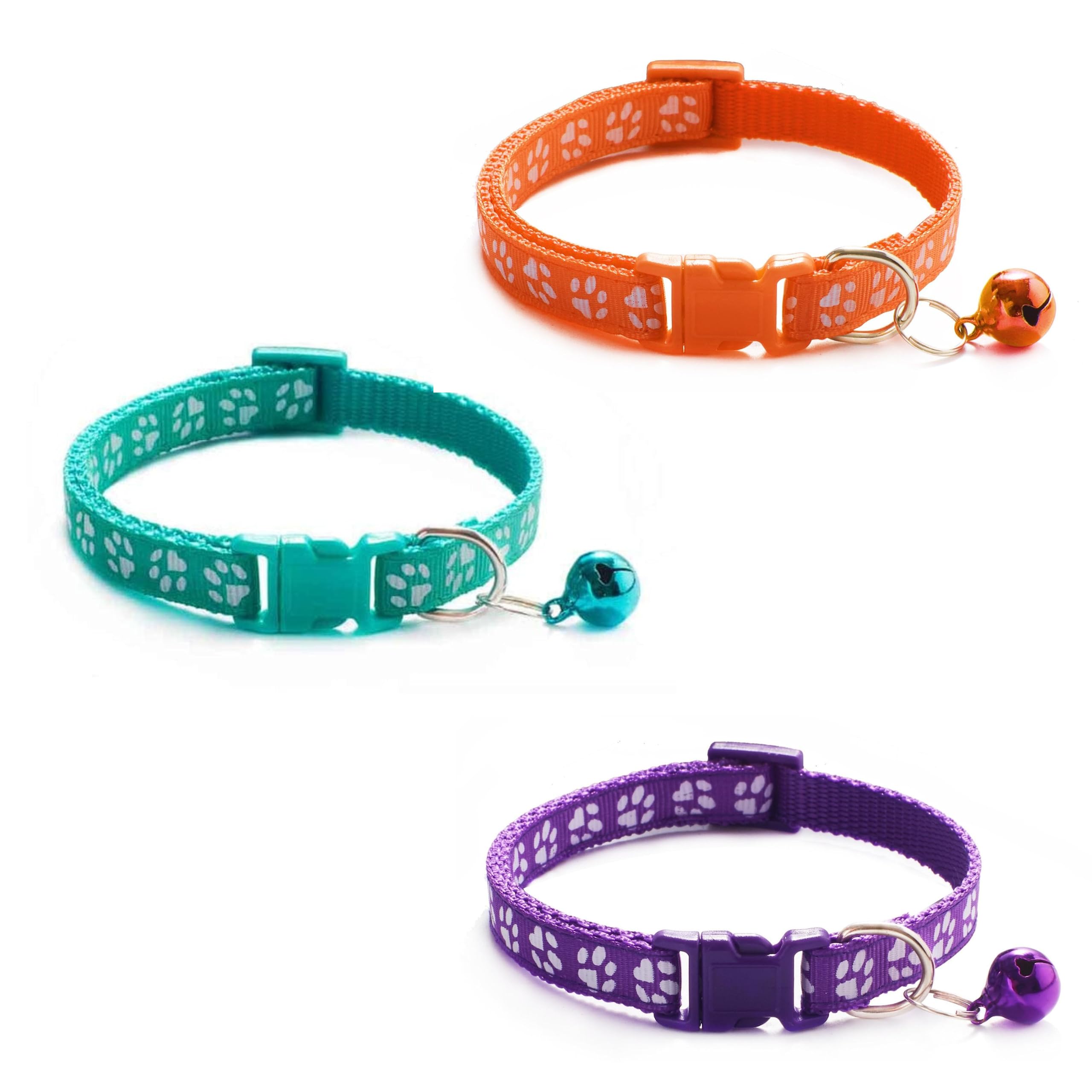 Litvibes Cat Collars Set of 3 with Bell,Kitten and Small Dogs Soft Adjustable Collar Safe,Solid and Breakaway for Cats and Puppies,Cute Kitty Neckband with Paw Print- (Orange,Turquoise,Purple) (B0C8BMWJYW) Amazon Price History, Amazon Price Tracker
