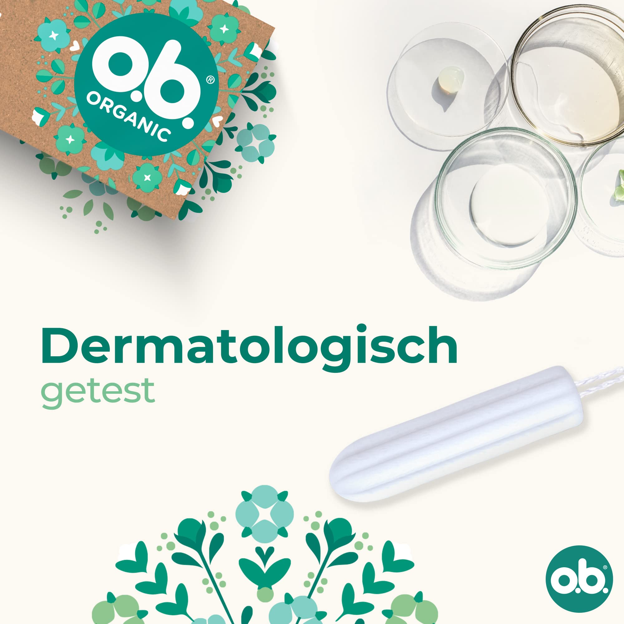 o.b. Organic Normal Biotampony na średnie do cięższych dni miesiączkowych z 100% biobawełny, z zakrzywionymi rowkami zapewniającymi niezawodną i naturalną ochronę, 6 x 16 sztuk