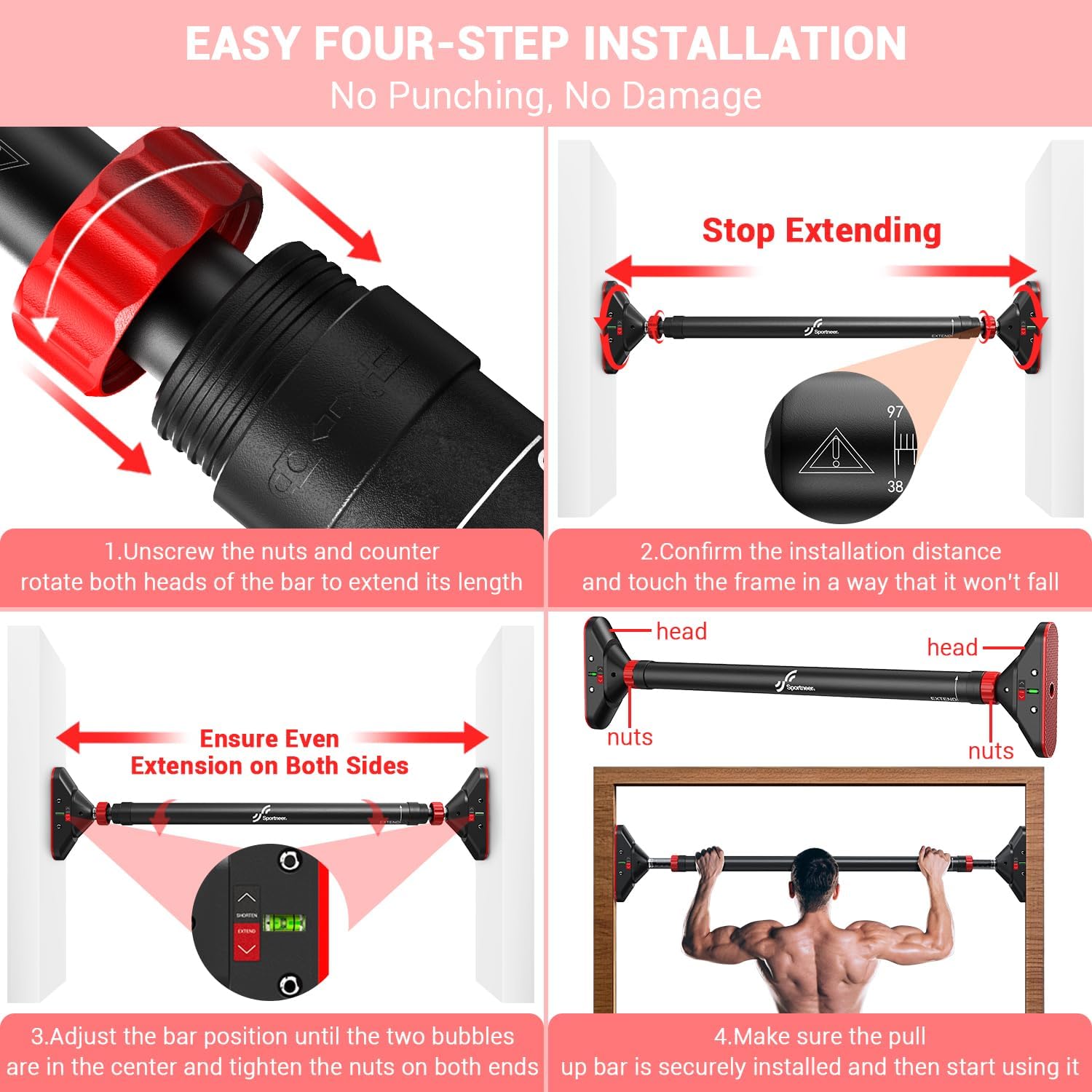 Kit de fixation barre de tirage droite, système traversante, pour porte