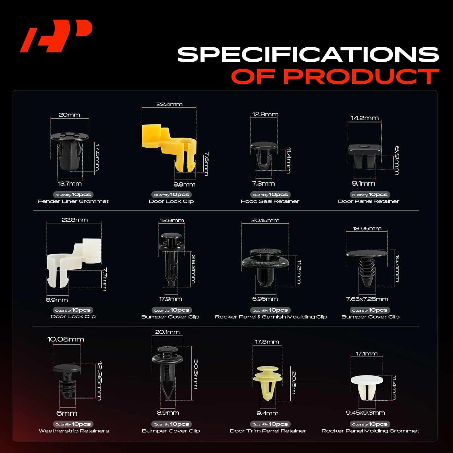 A-Premium 270 PCS Bumper Retainer Clips Plastic Rivets Push Retainer Kit 27 Sizes 45.76oz Fender Hood Door Trim Panel Clips Compatible with Toyota Solara 1999-2003, w/Removal Tool