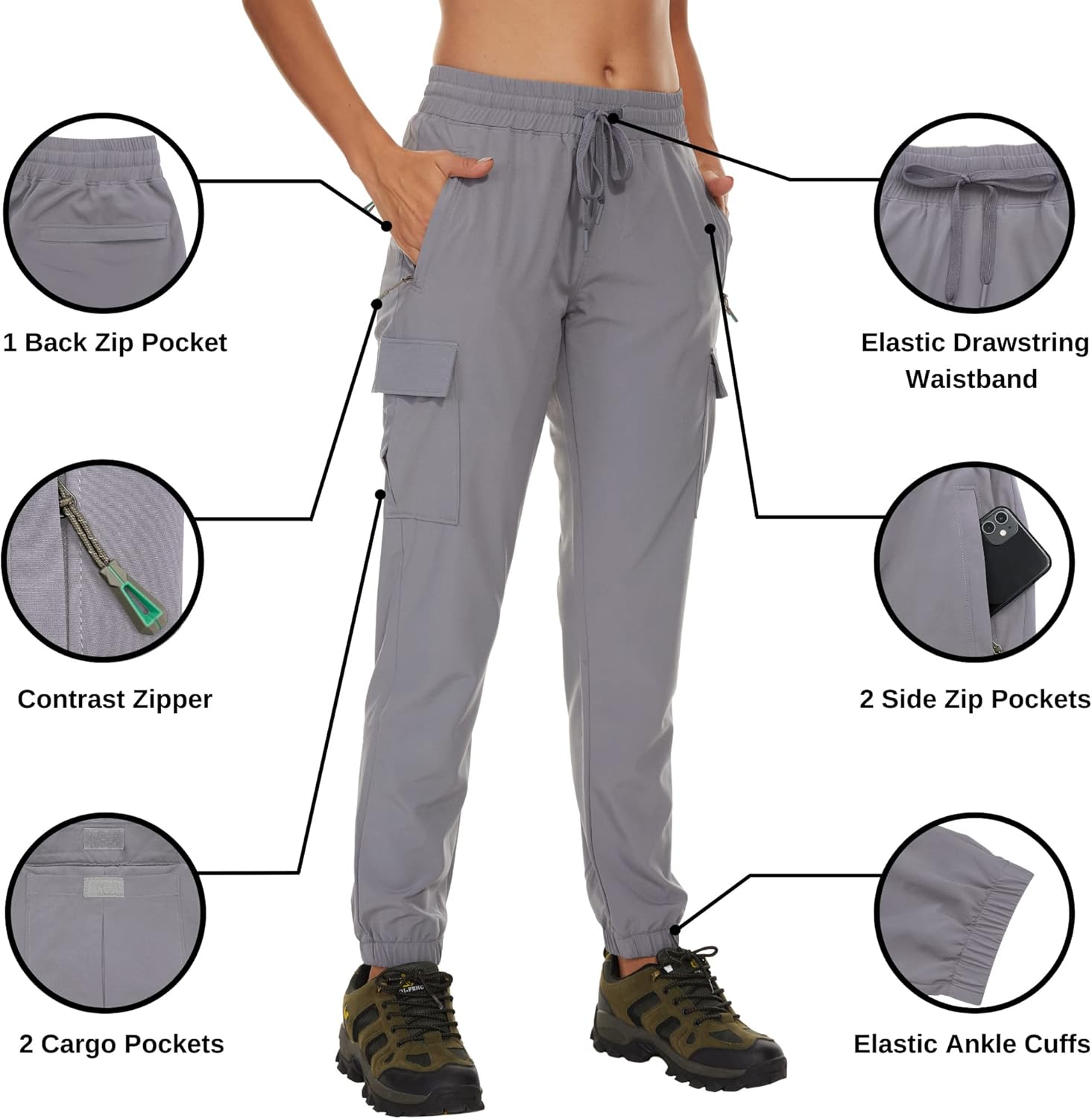Arunlluta Hiking Pants Women Lightweight Cargo Pants Quick Dry Joggers for Women with Pockets Water-Resistant Travel Pants - Image 3