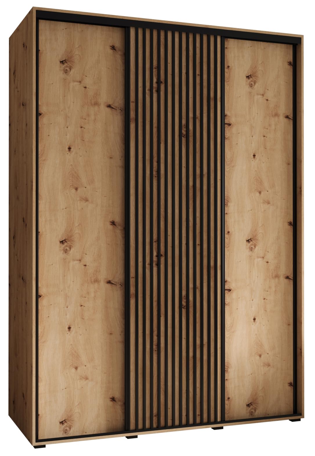 ABIKSMEBLE Lanko 1 Armoire à Trois Portes Coulissantes avec Barre, Étagères - Moderne Armoire de Rangement pour Chambre, Salon - 235,2x180x60 cm - Artisan Artisan Noir