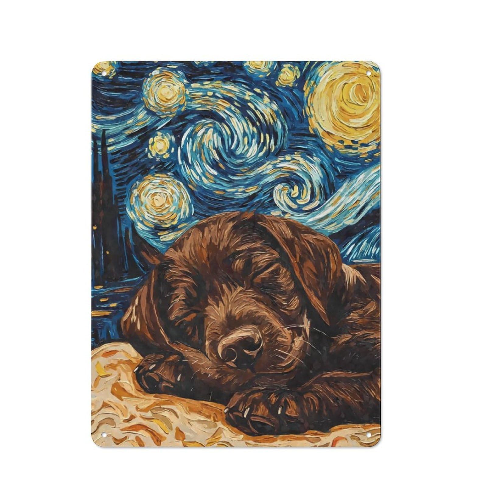 Junmoney Brown Labrador Puppy Cottage Style Metal Wall Decor 40X30cm, Tin Wall Plaque For Kitchen, Cottage, Porch Or Garden Room