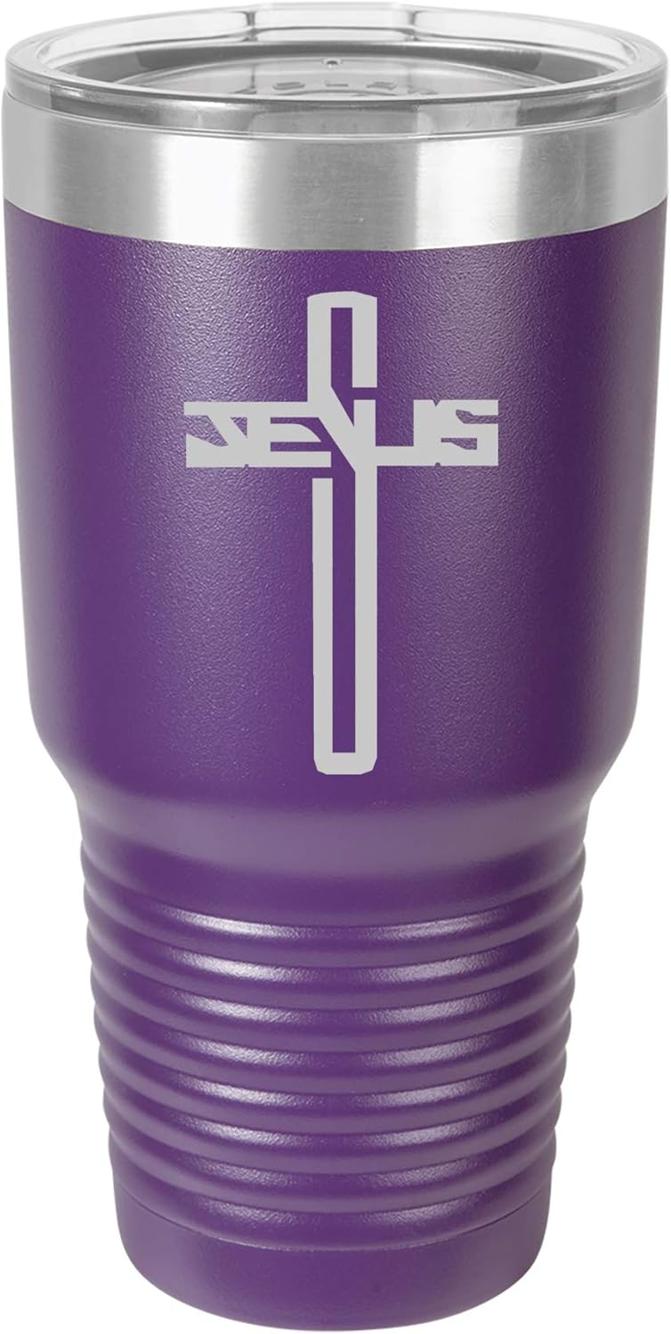 Tumbler Stainless Steel Vacuum Insulated Travel Mug Jesus Cross (Green, 30 oz)