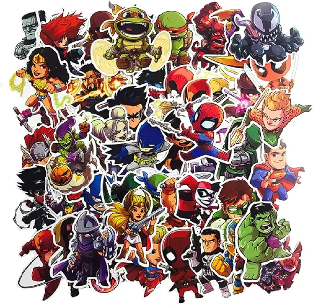 Lot de 50 Stickers Marvel HD - Spiderman, Hulk, Super Héros - Non Vulgaires