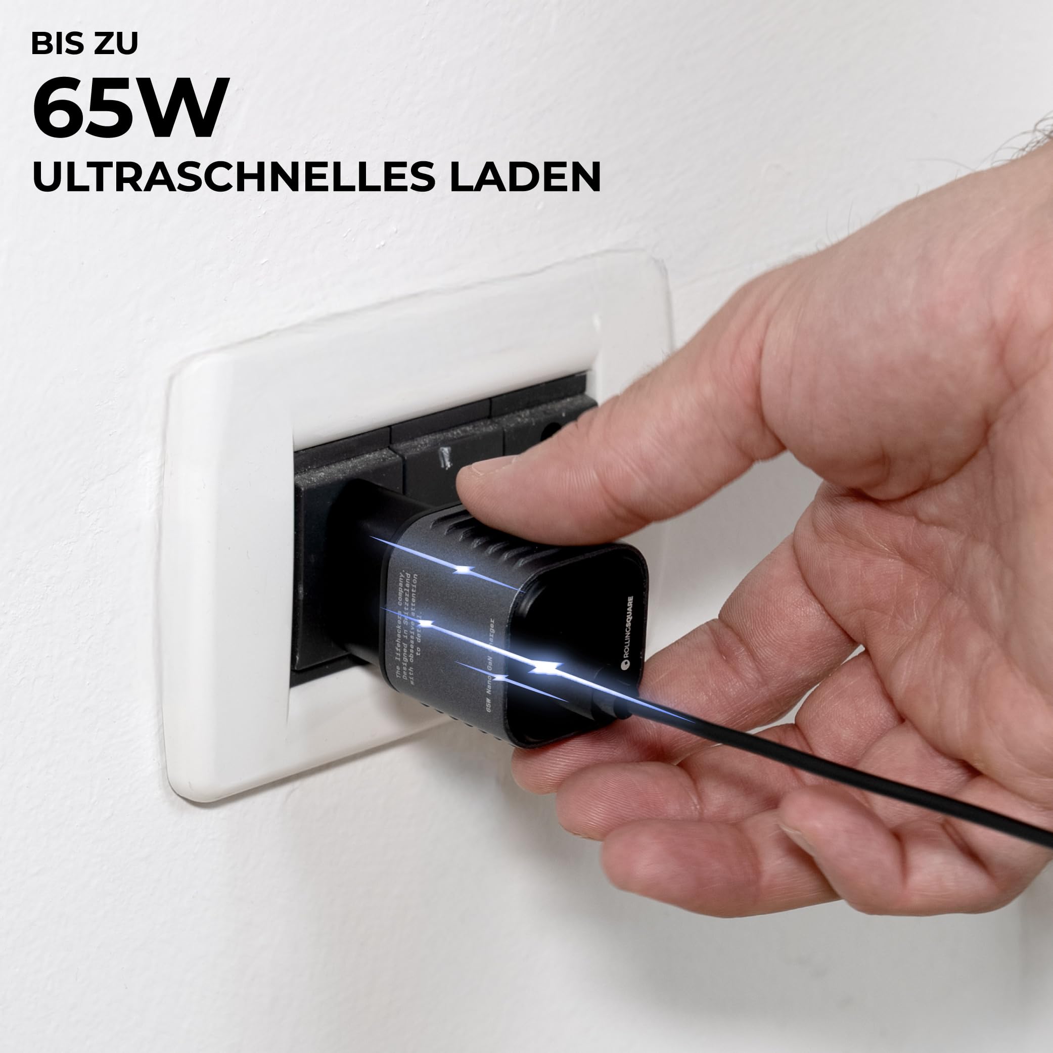 Rolling Square Supertiny - 65W GAN Ladegerät - USB-C-Netzteil, USB-C-Ladegerät mit Schnellladung, Ultra-kompaktes Reiseladegerät für Handys für Smartphone, GaN-Ladefunktion, EU-Stecker