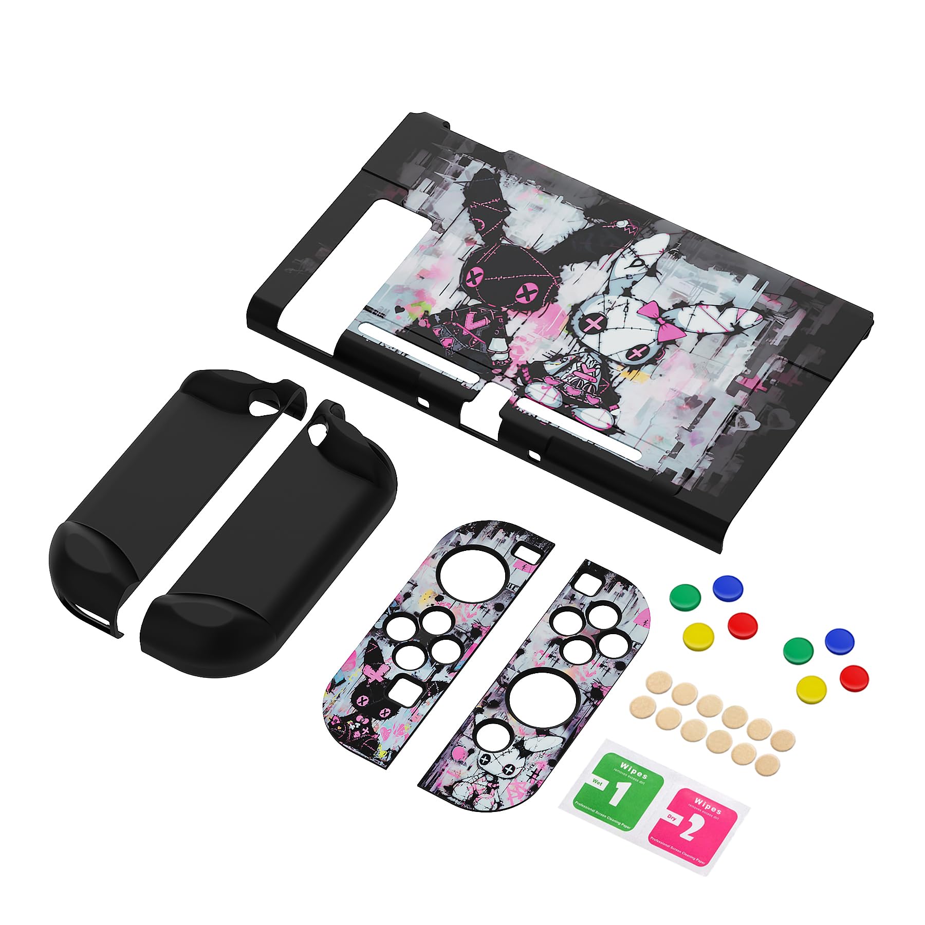 eXtremeRate PlayVital Cover Protettiva Compatibile con Nintendo Switch, Custodia Copertura Rigida Separabile Compatibile con Joycon Console, Coniglietti Punk