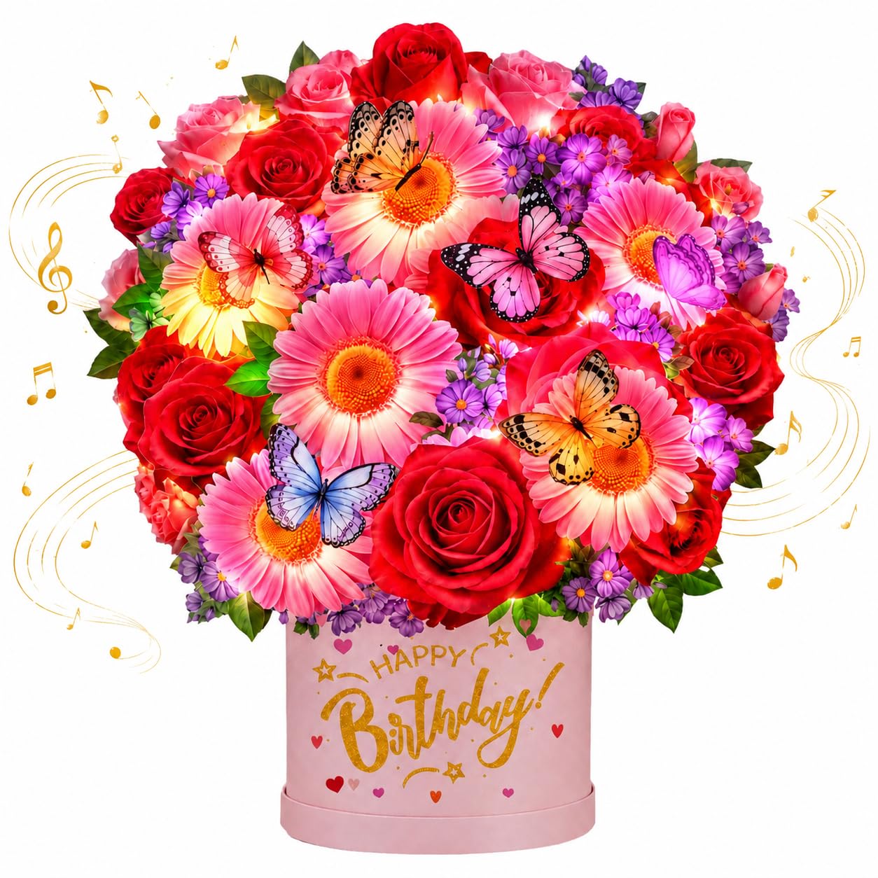 Light Up Musical Birthday Cards for Women, Flower 3D Pop Up Birthday Card