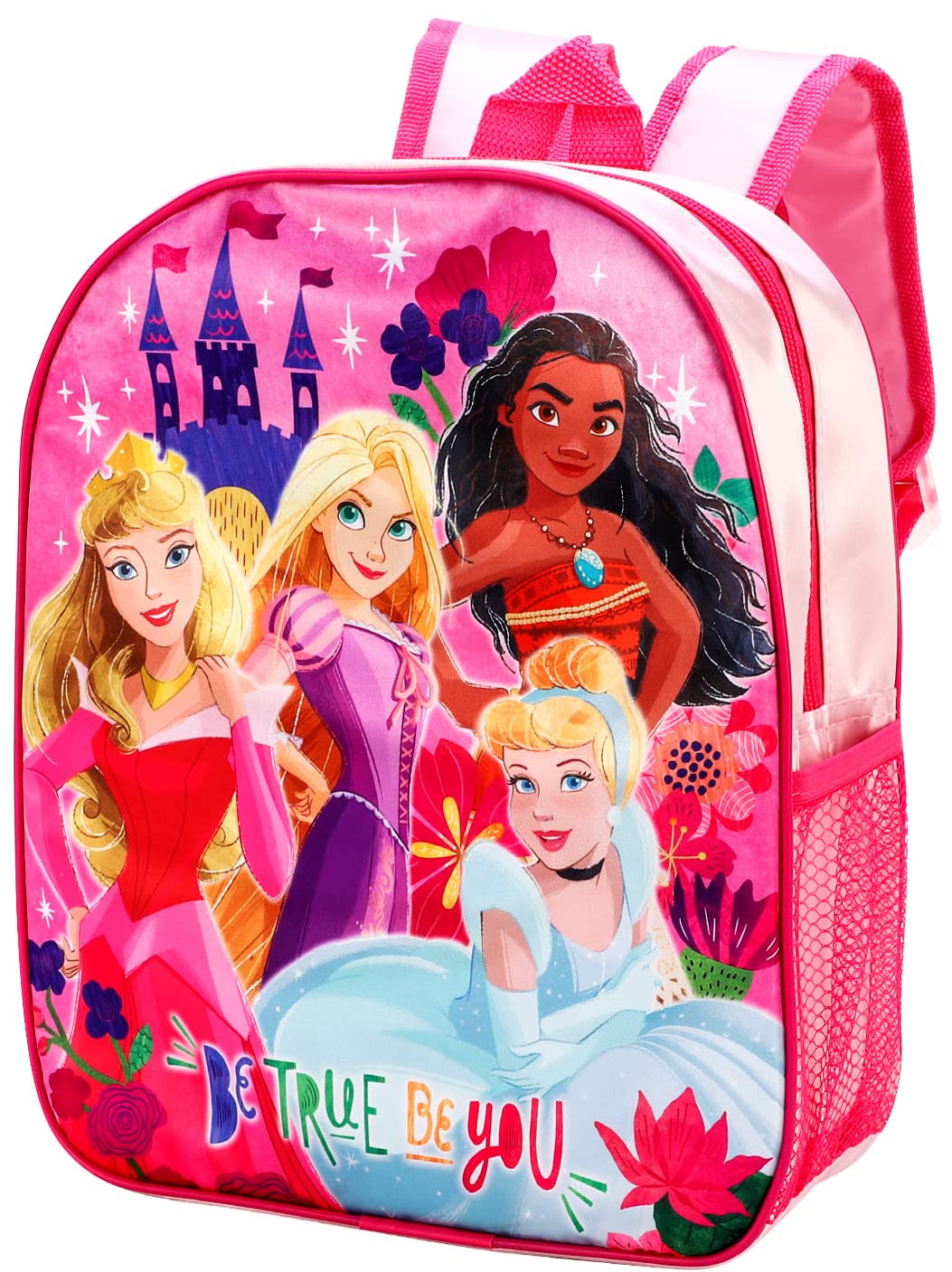 Disney Princess Premium Standard Backpack Kids, School Rucksack Bag with Side Mesh Pocket For Girls