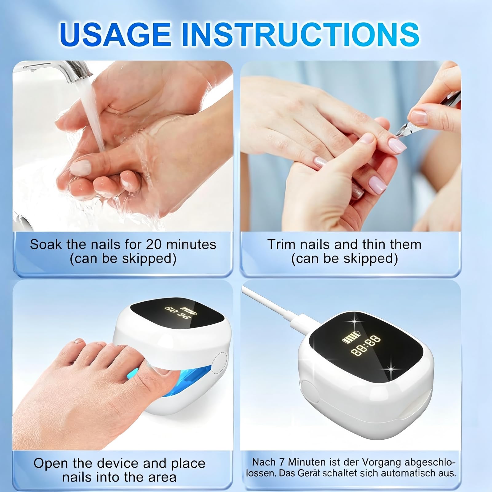 Nagelpflegegerät mit Lichttechnologie,Für Finger- und Zehennägel,Tragbar,Timer,Wiederaufladbar,Weiß
