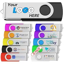 2GB 25Pcs Custom Personalized USB 2.0 Flash Drive, Bulk Promotional USB Thumb Drives with Metal Keychains, Printing Your Text & Logo on Double-Sided for Office/School/Company ADs/Photography