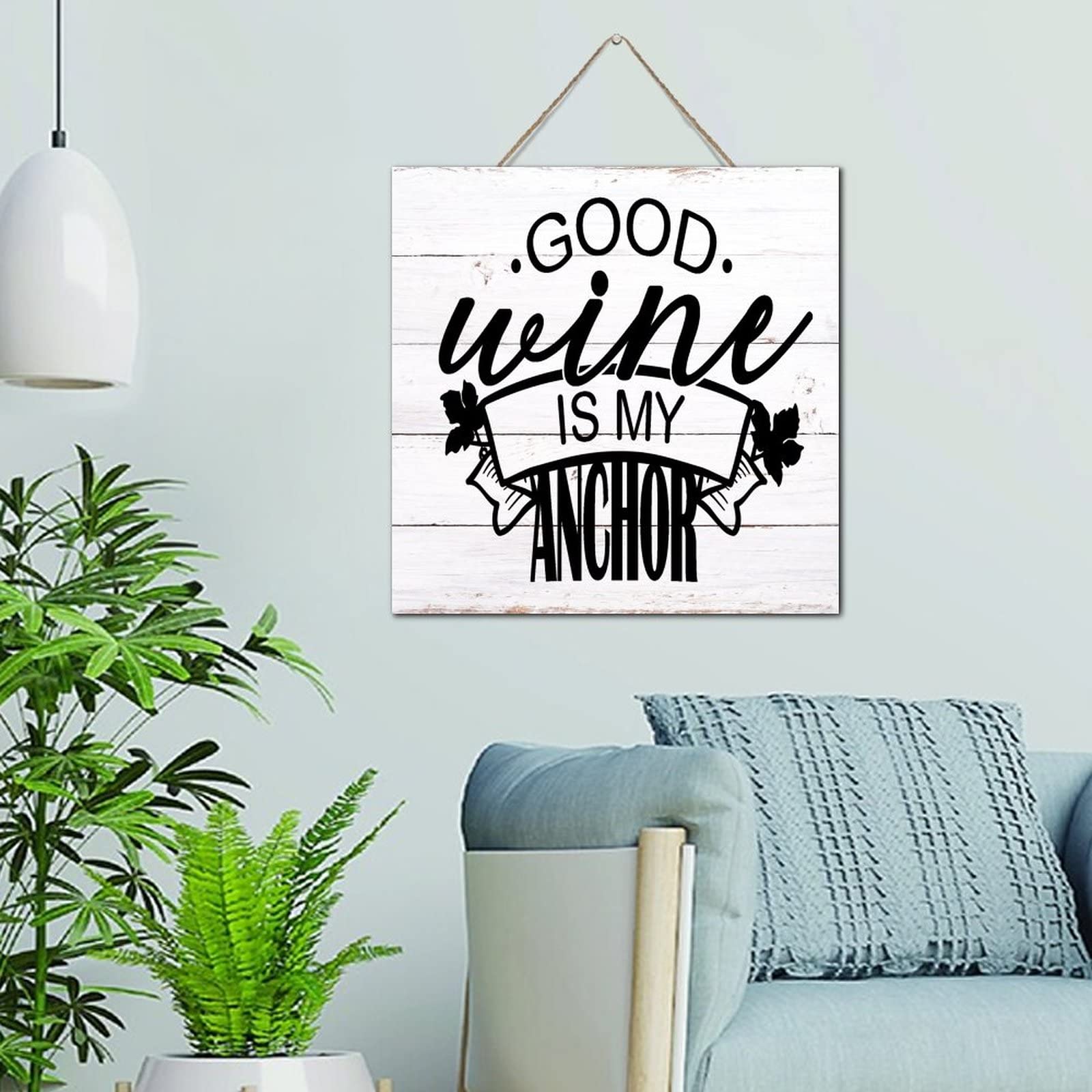 Letrero de madera Good Wine Is My Anchor cuadro rústico de 12x12 pulgadas para decoración de comedores